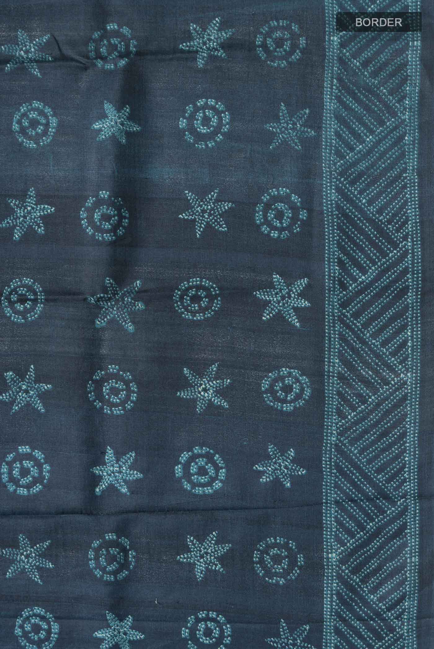 Blue Bhagalpuri Tussar Silk Saree - Image 3