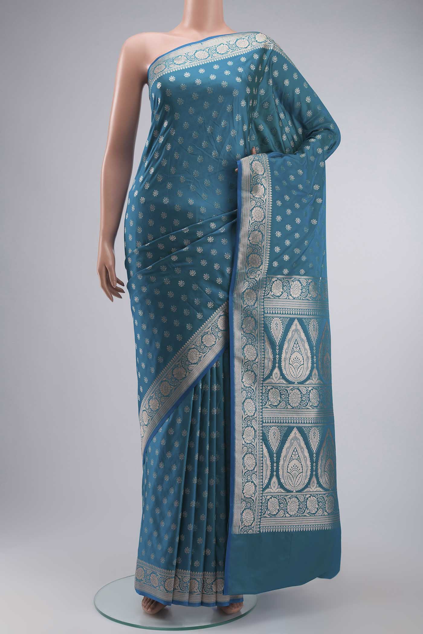 Blue Blended Banarasi Silk Saree