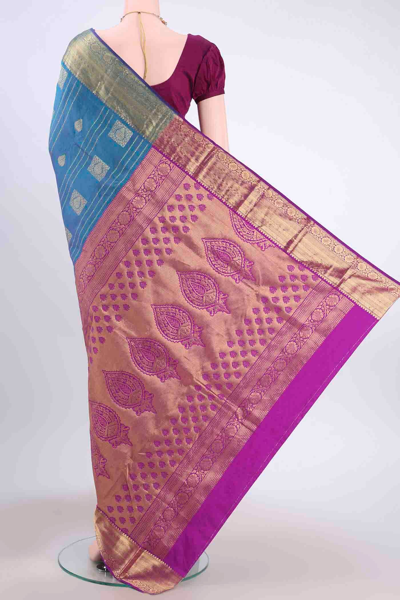 Blue Blended Bangalore Silk Saree - Image 3