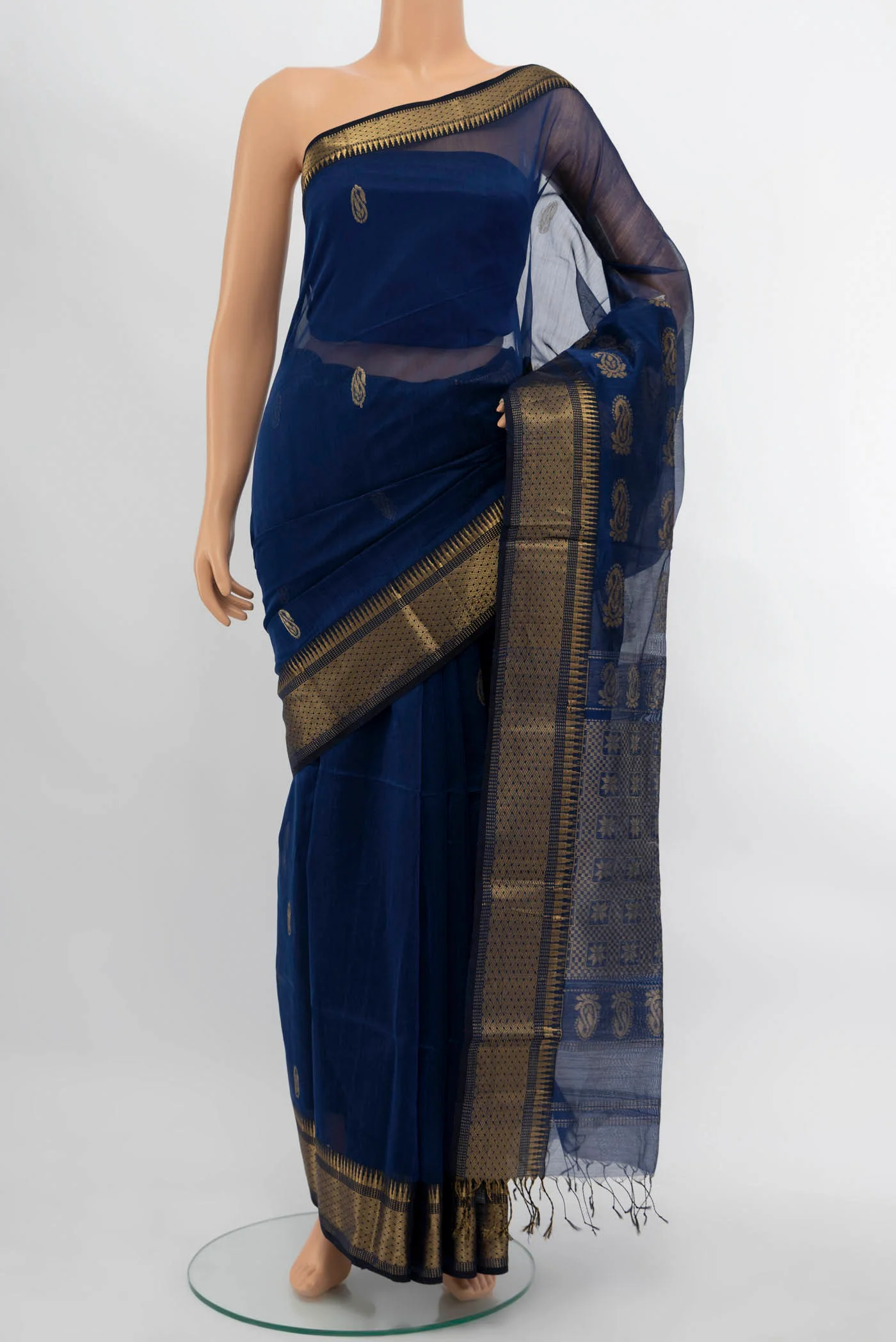 Blue Blended Maheshwari Silk Saree