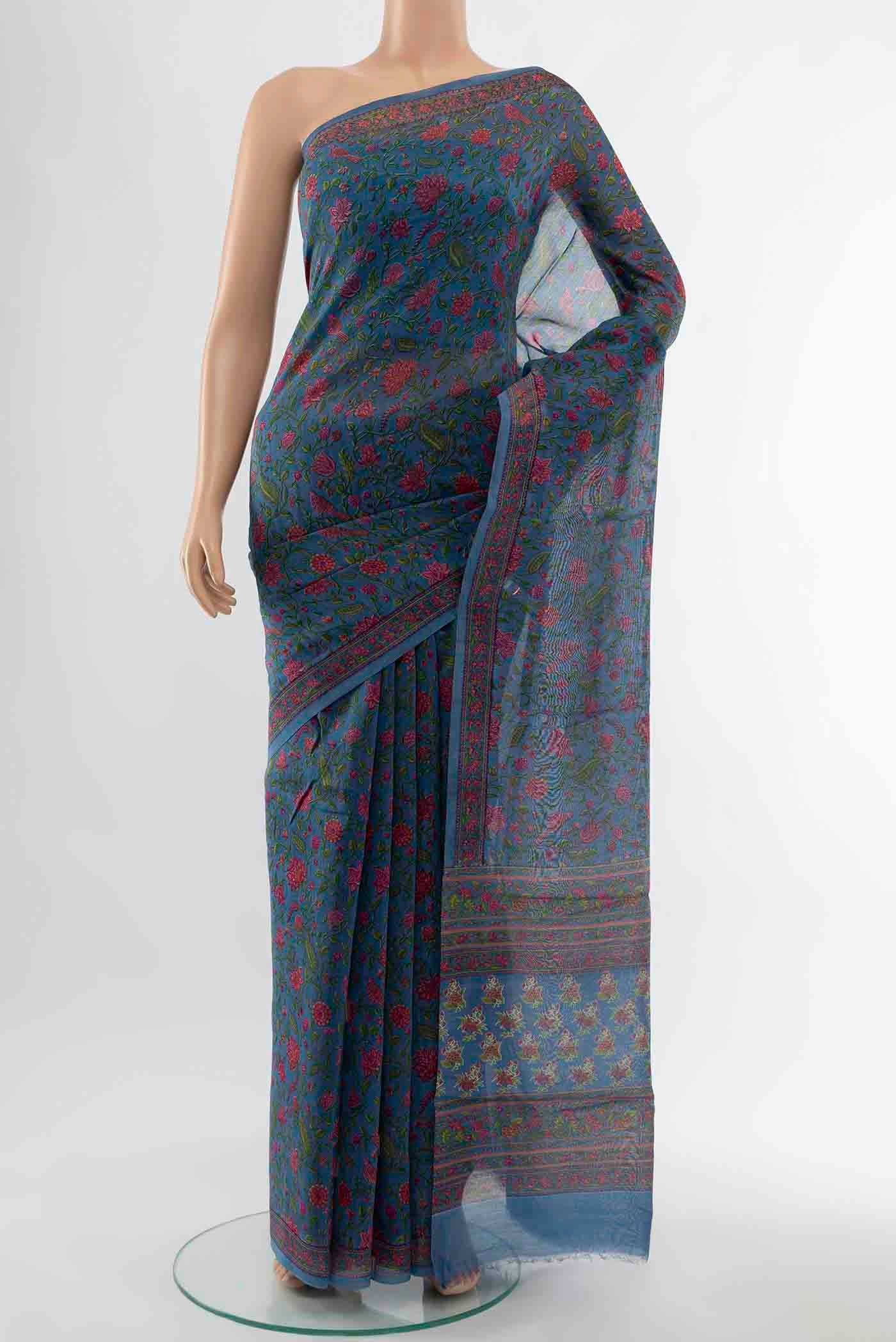 Blue Chanderi Silk Cotton Saree