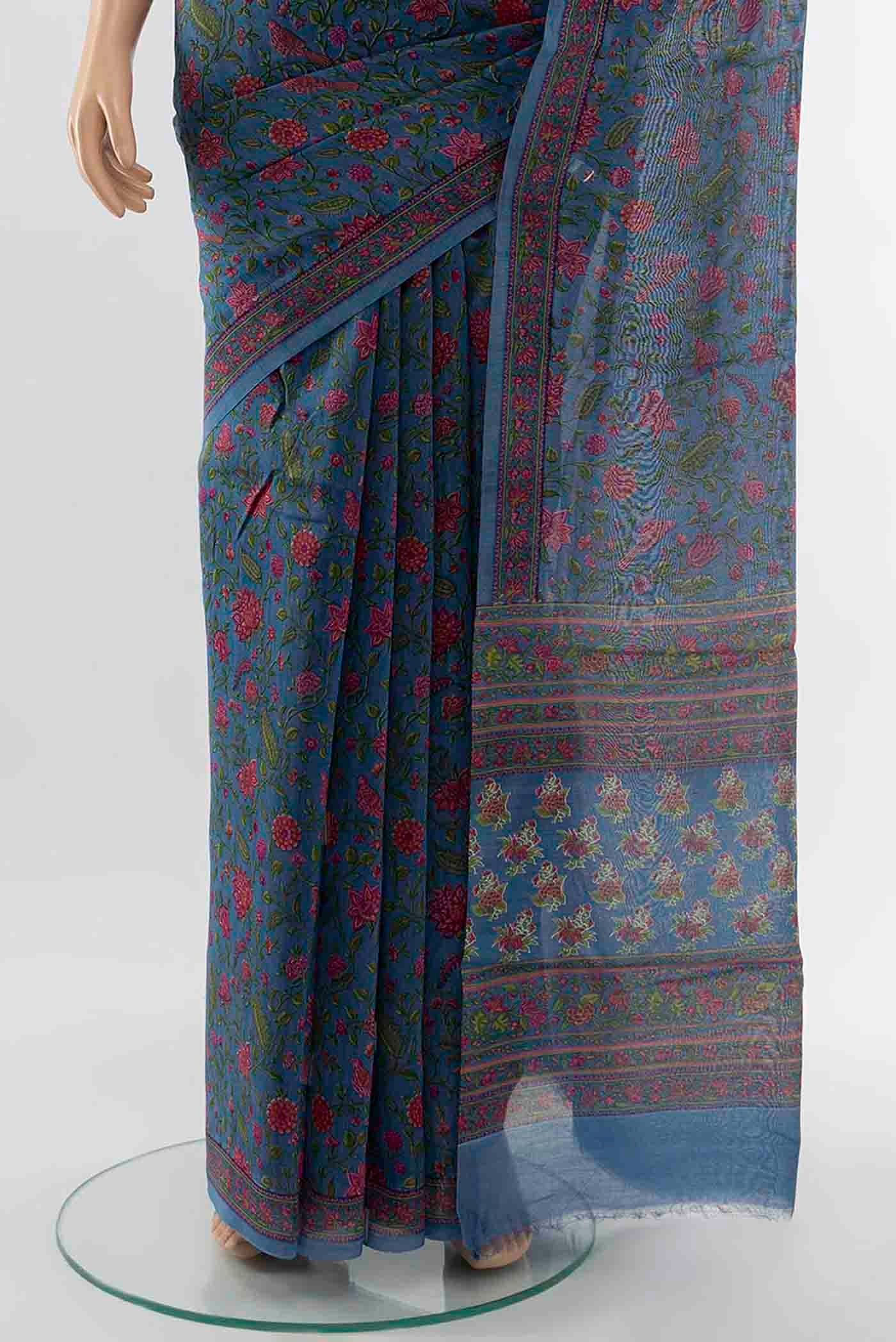 Blue Chanderi Silk Cotton Saree - Image 3