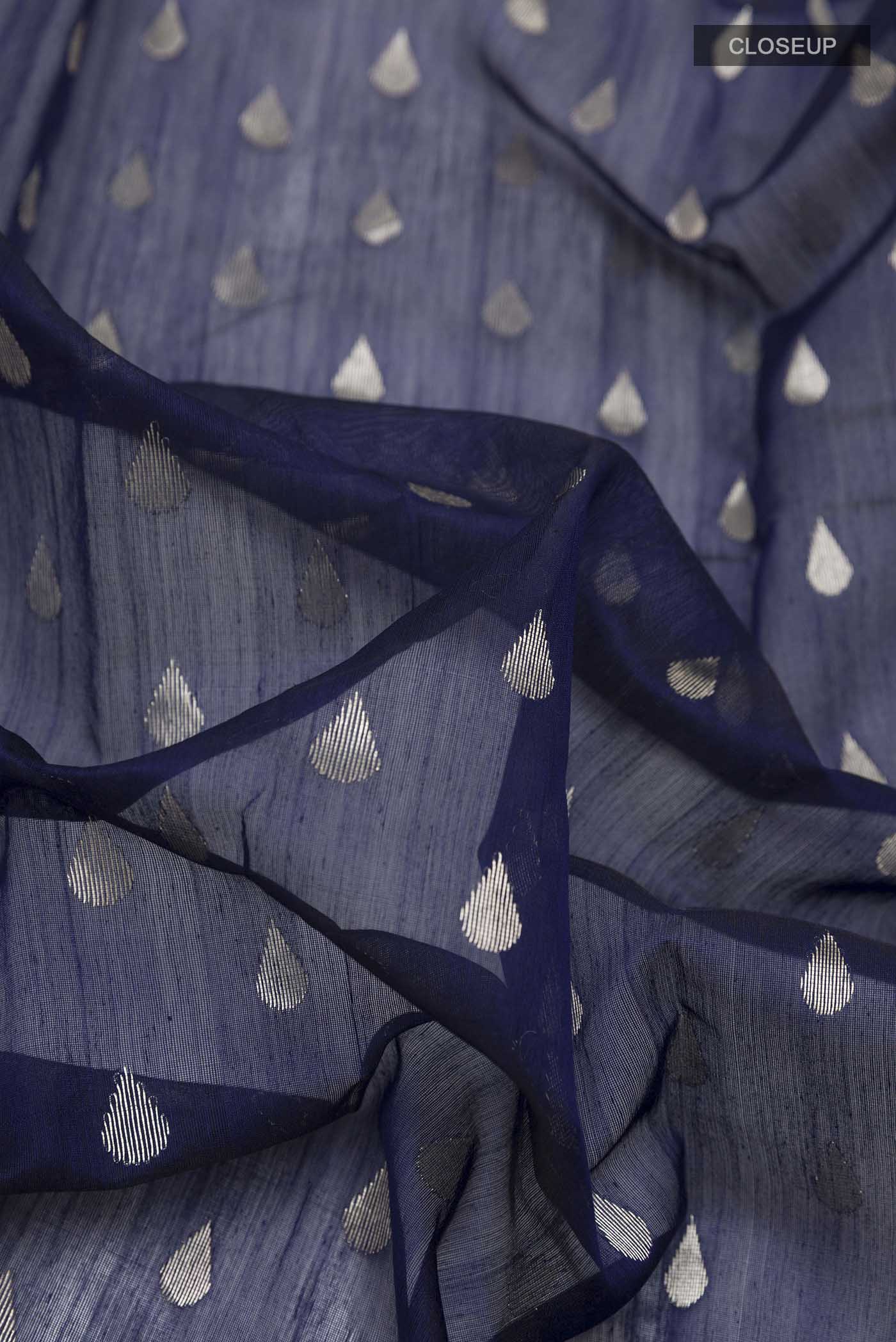 Navy Blue Chanderi Silk Cotton Saree - Image 2