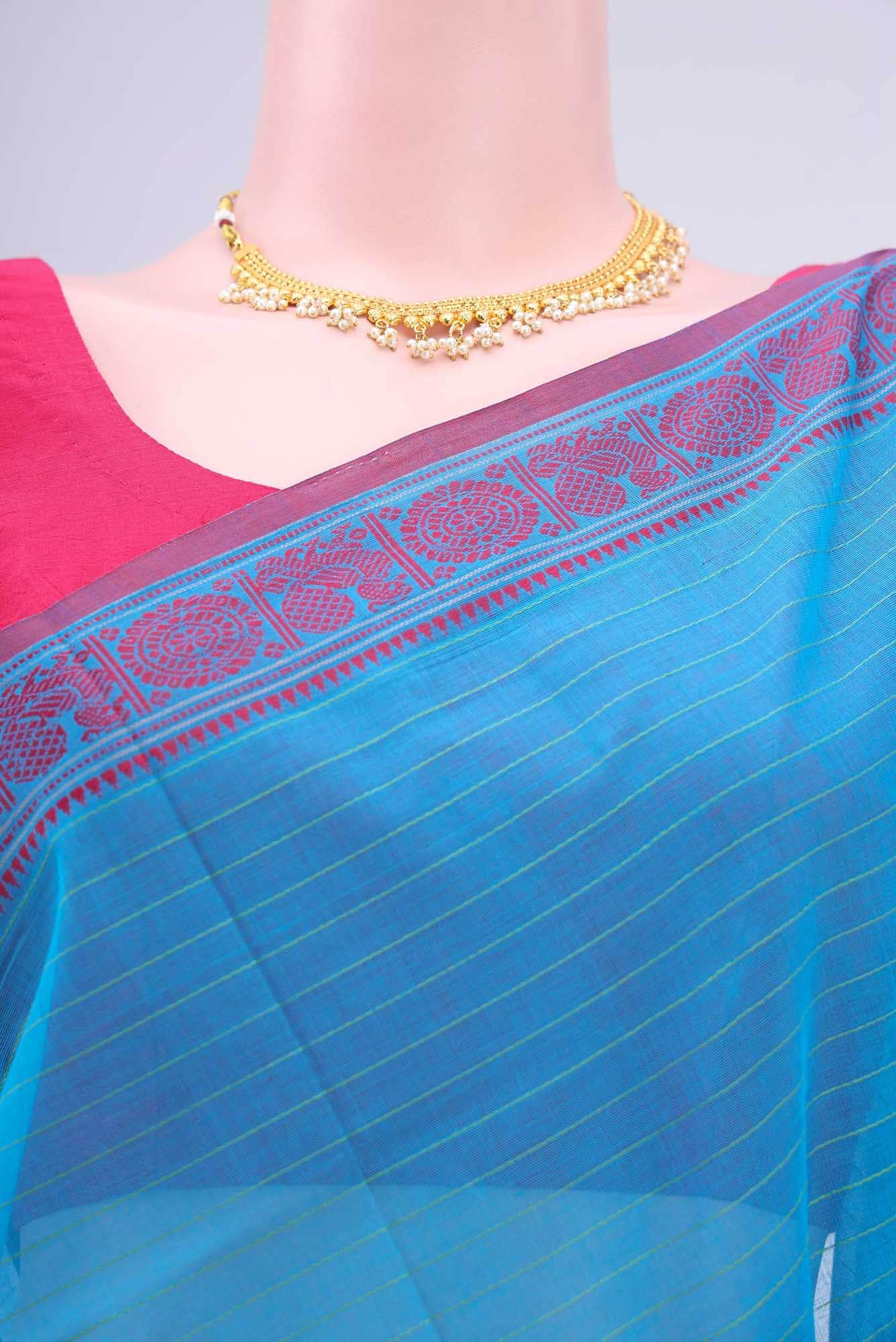 Blue Coimbatore Cotton Saree - Image 2