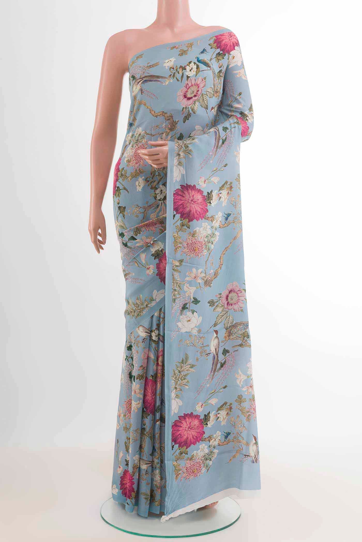 Blue Mysore Crepe Saree