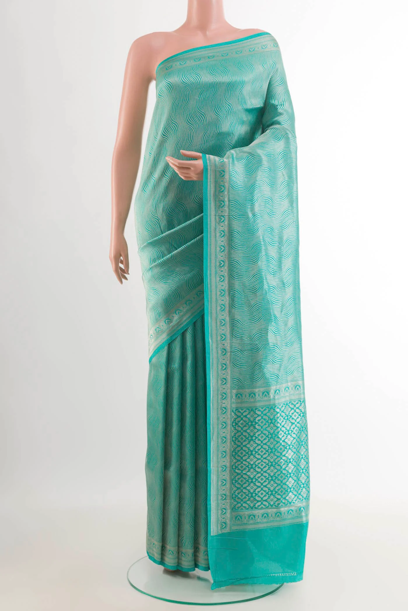Turquoise Banarasi Katan Silk Saree
