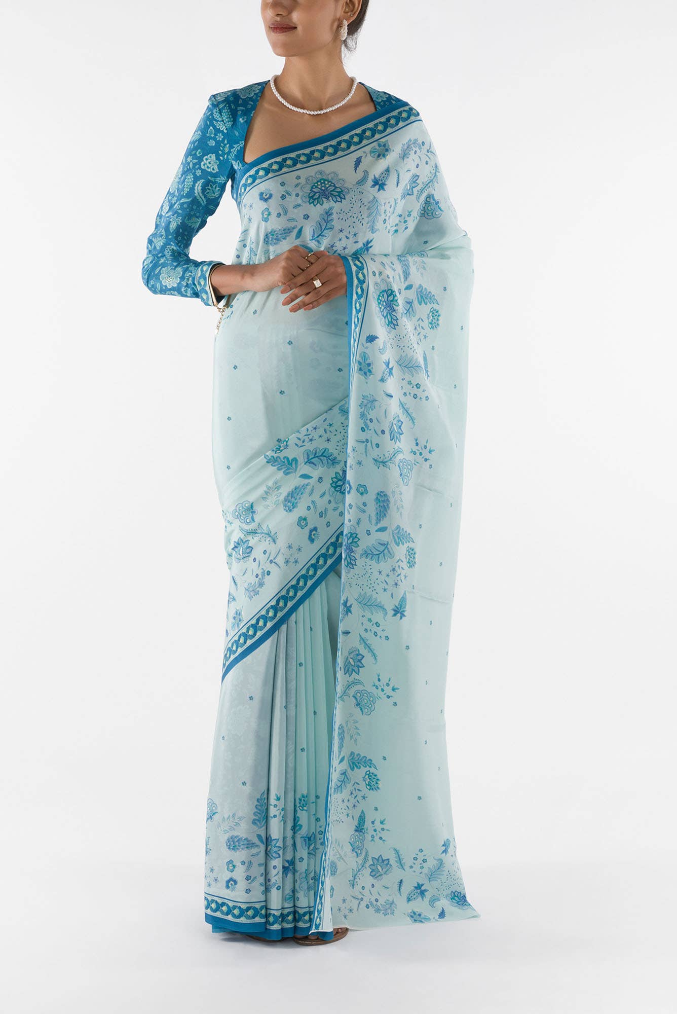 Chandni - Light Blue Floral design saree from Chintz Collection, Designed by Nalli - Image 2