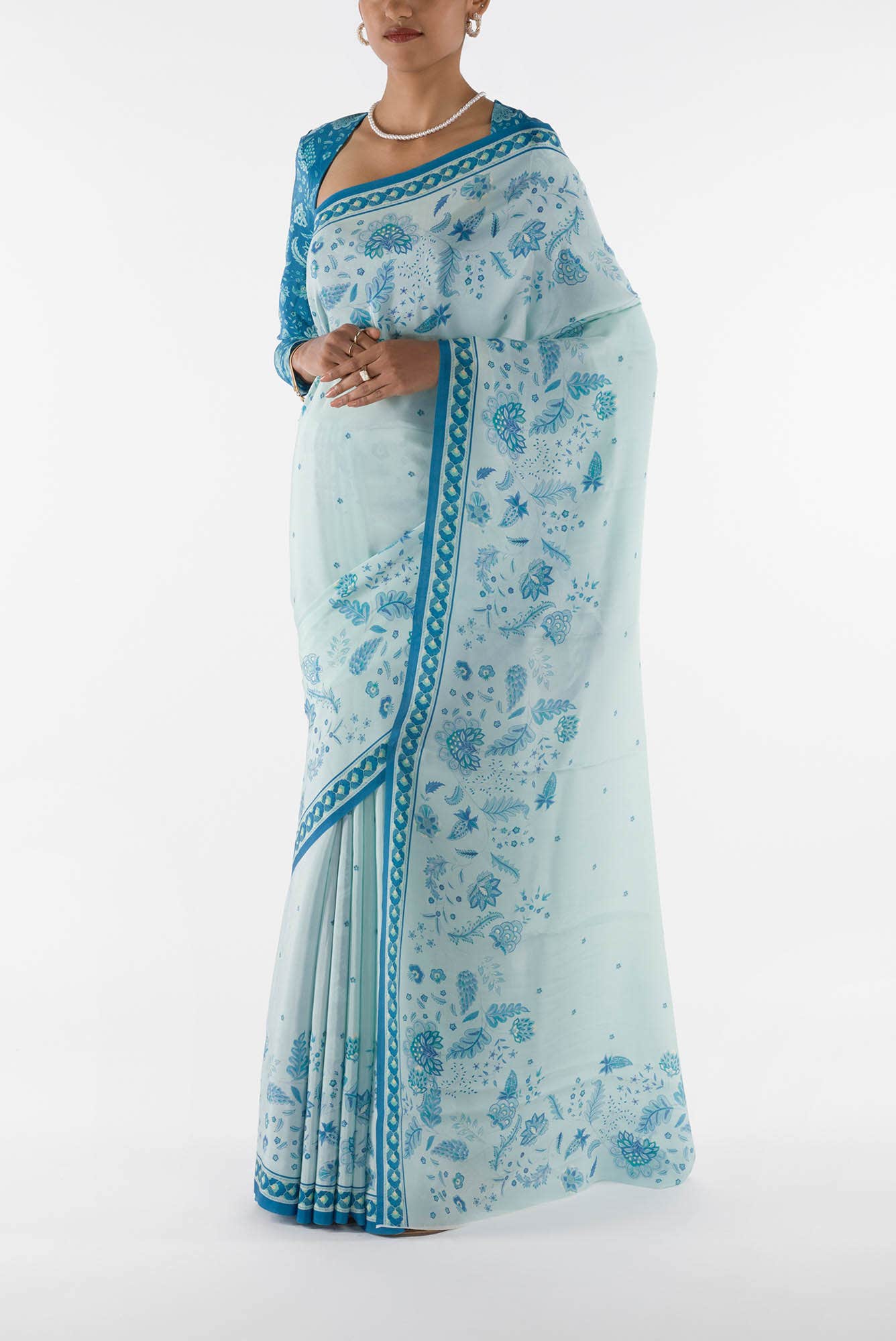 Chandni - Light Blue Floral design saree from Chintz Collection, Designed by Nalli - Image 4