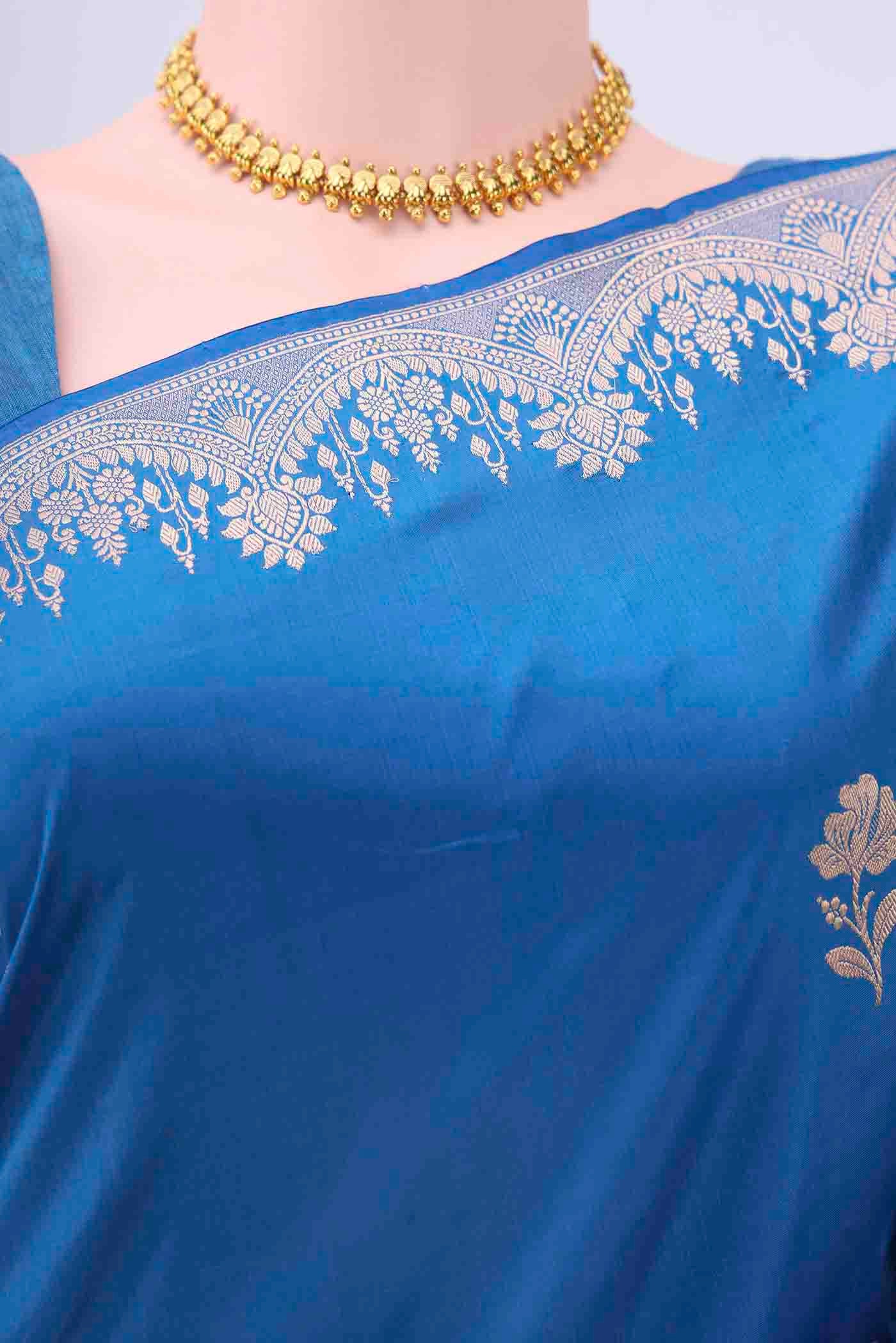 Blue Dual Tone Banarasi Katan Silk Saree - Image 2