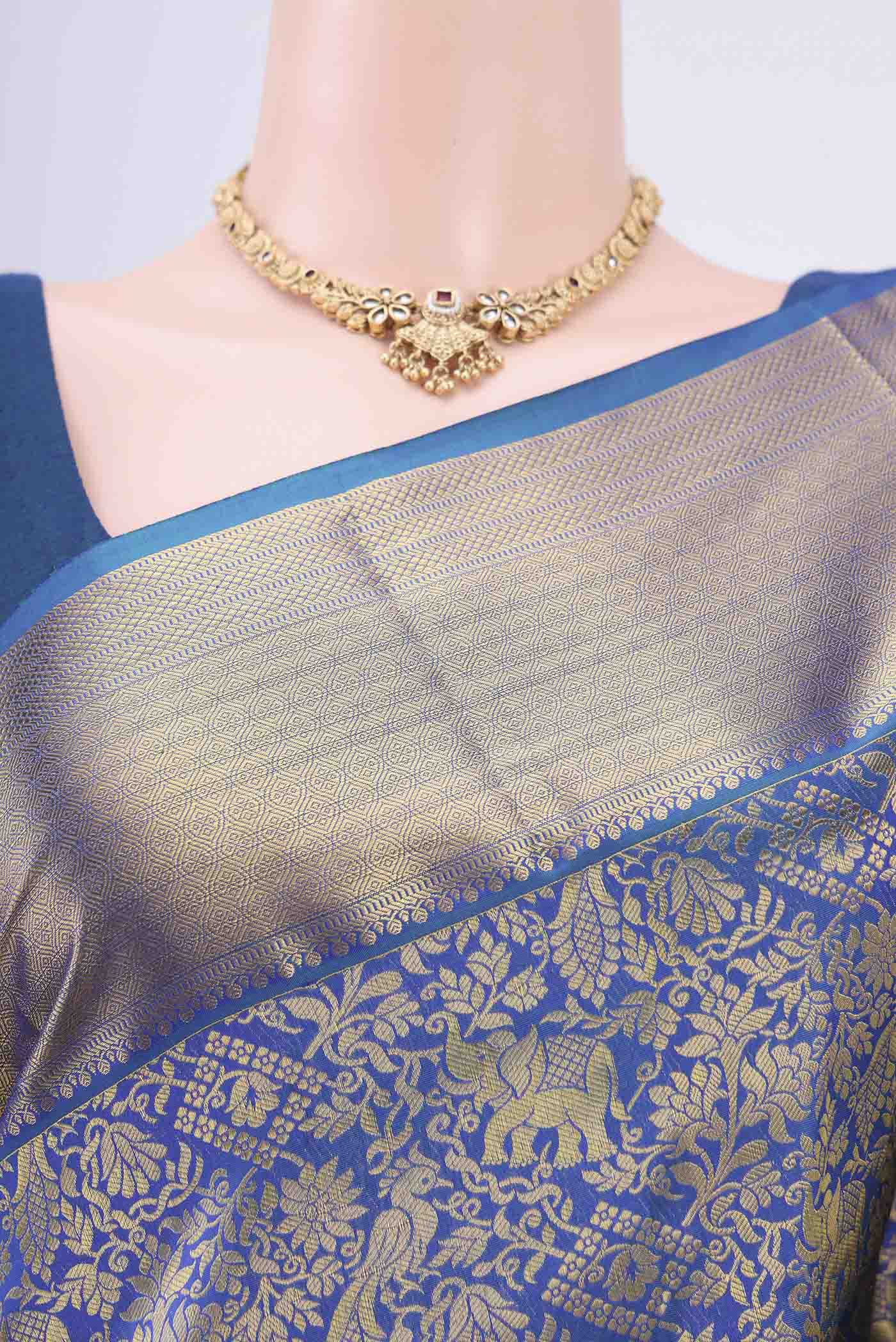 Royal Blue Bangalore Silk Saree - Image 2