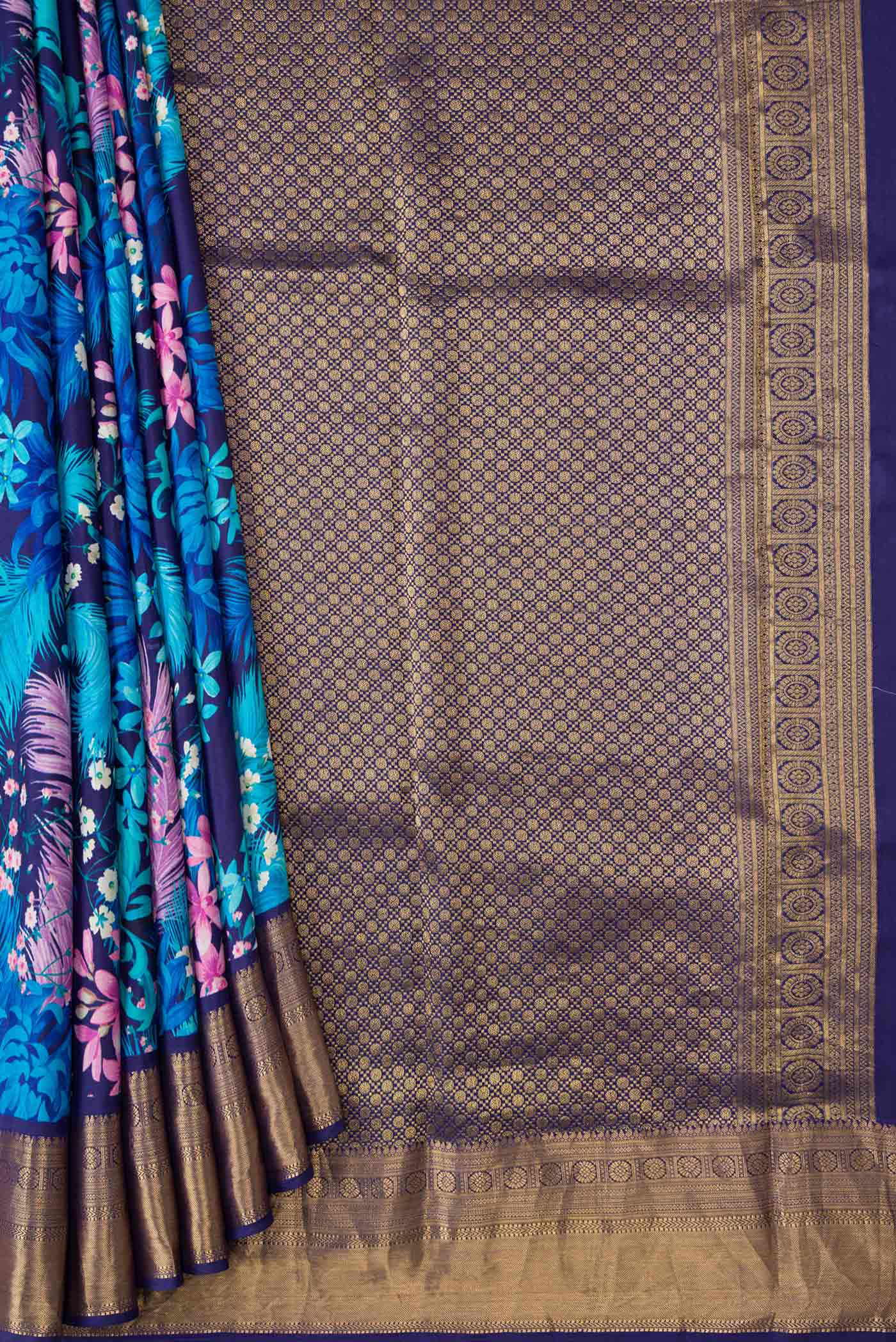 Blue Dual Tone Kanjivaram Silk Saree - Image 4