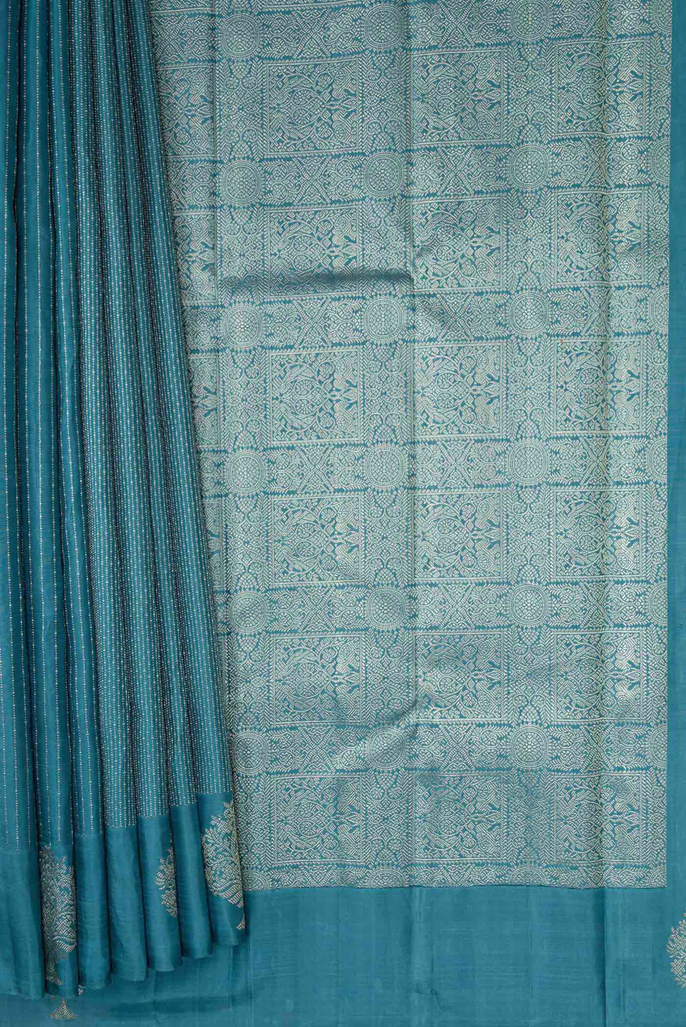 Blue Dual Tone Soft Silk Saree - Image 4