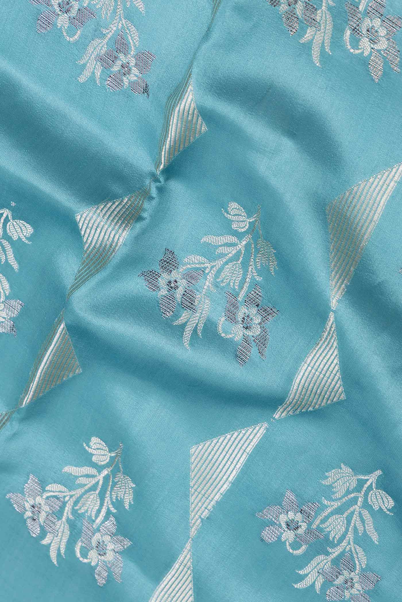 Light Blue Banarasi Raw Silk Saree - Image 2