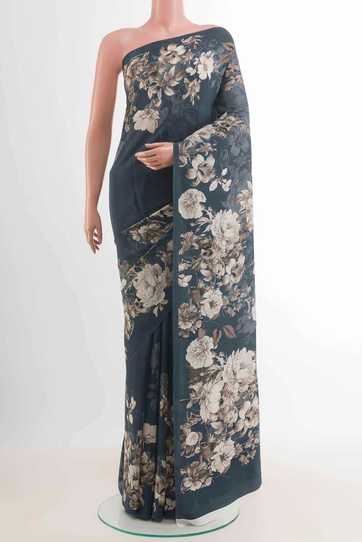 Blue Mysore Crepe Saree