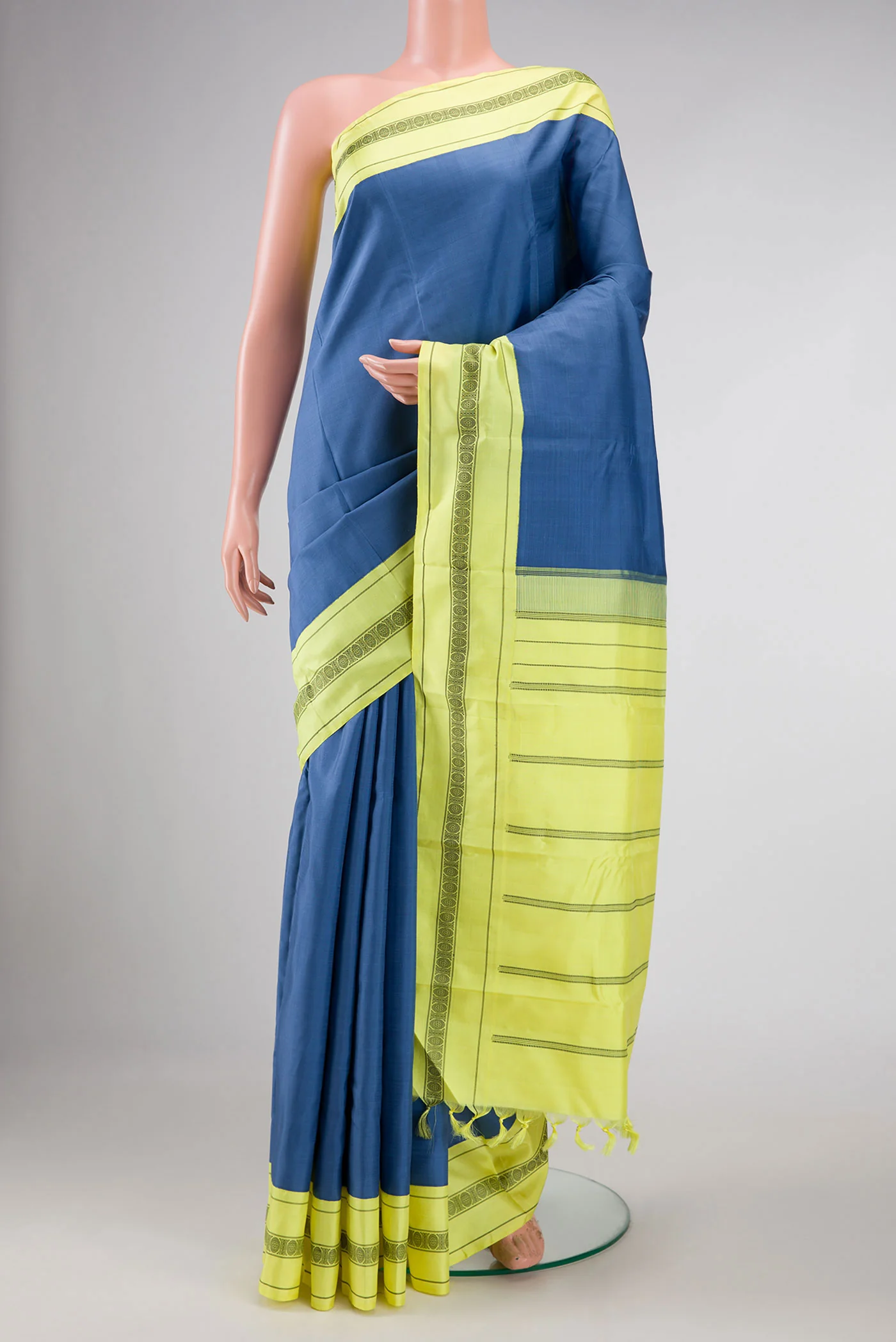 Blue Grey Dual Tone Kanjivaram Silk Saree