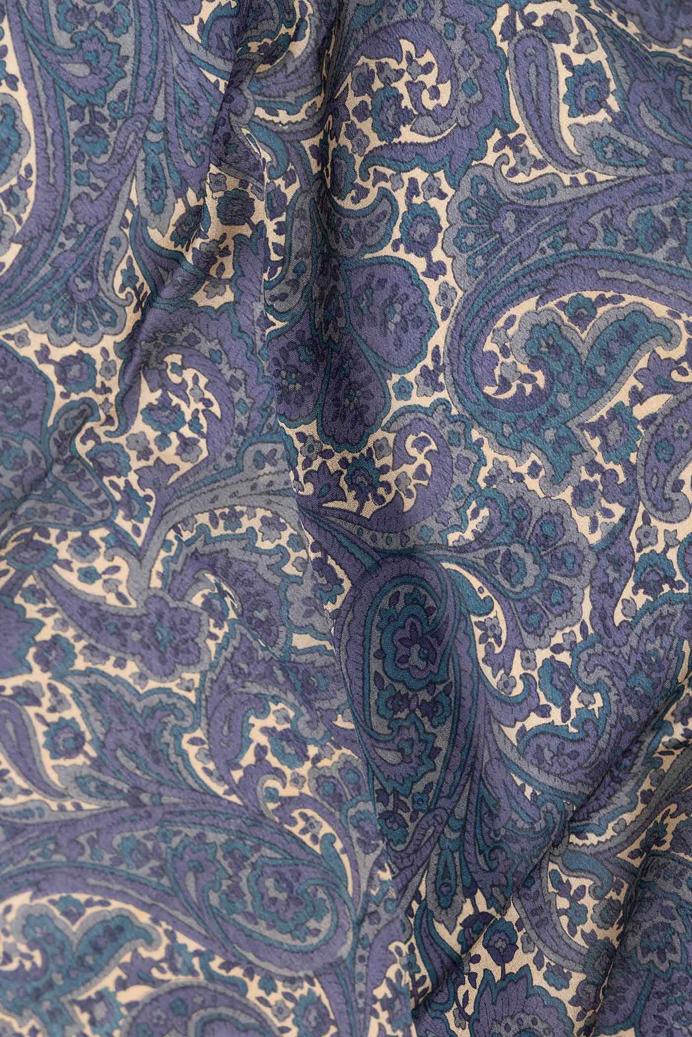 Blue Grey Dual Tone Mysore Crepe Saree - Image 2