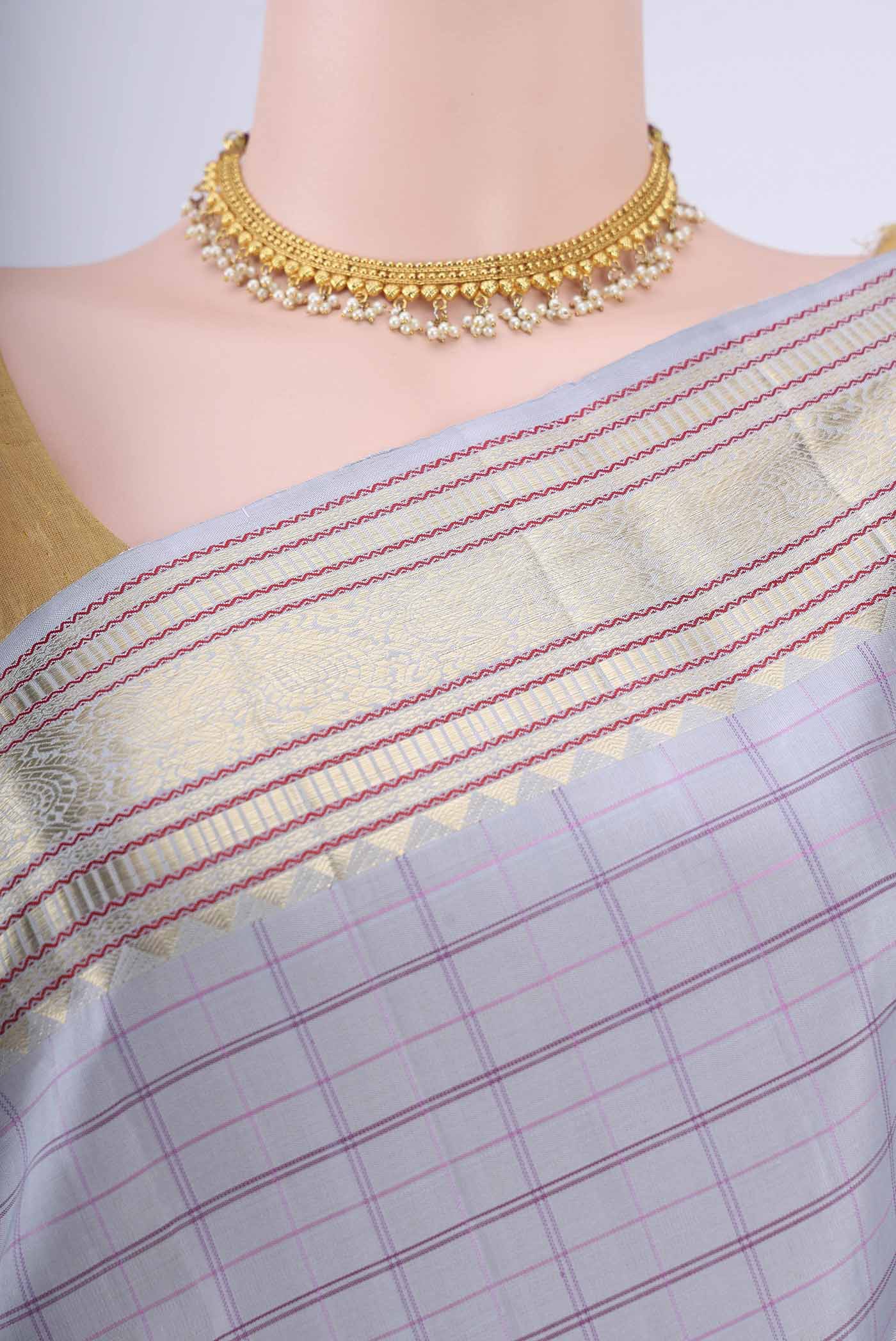 Blue Grey Kanjivaram Silk Saree - Image 2