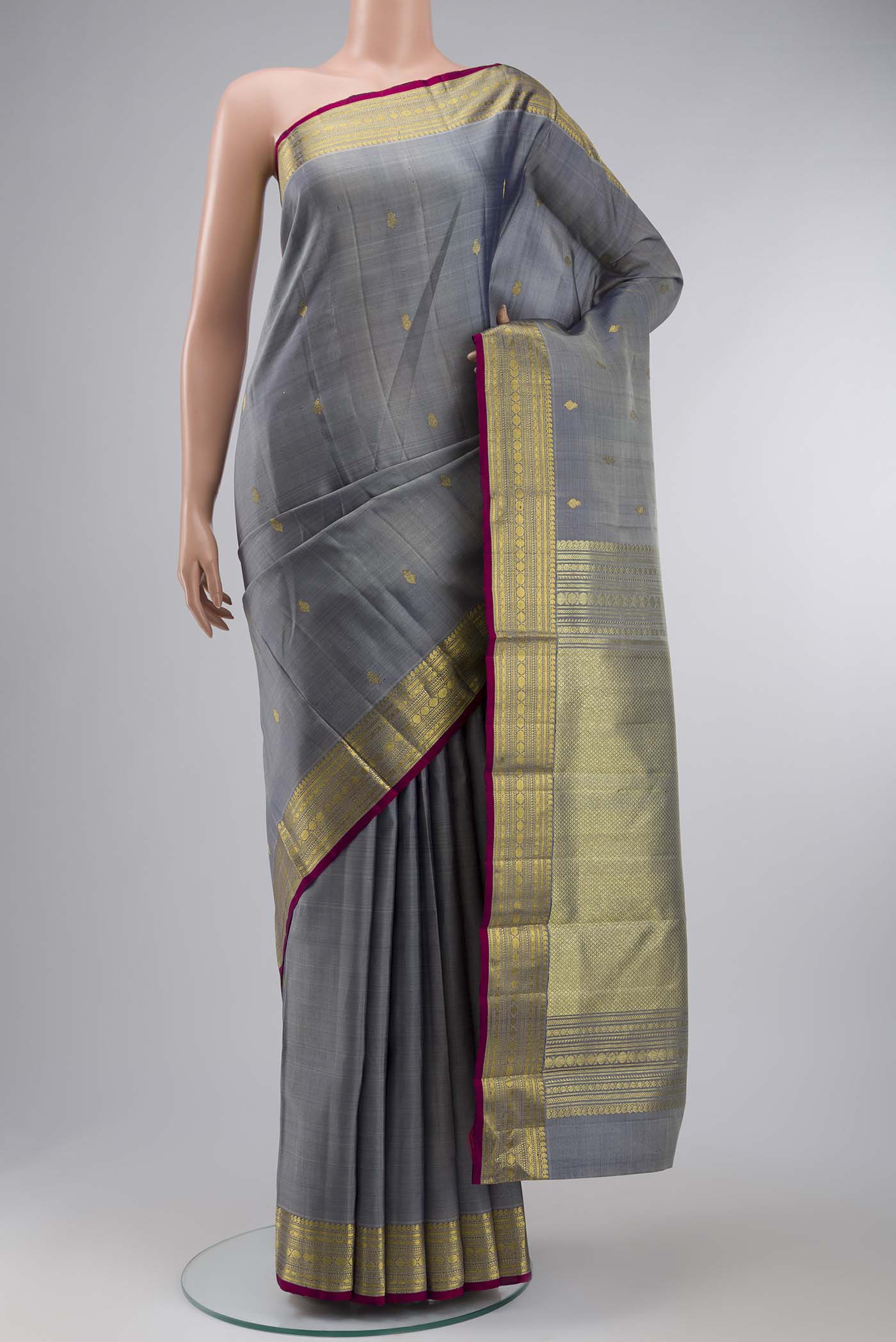 Blue Grey Kanchipuram Silk Saree