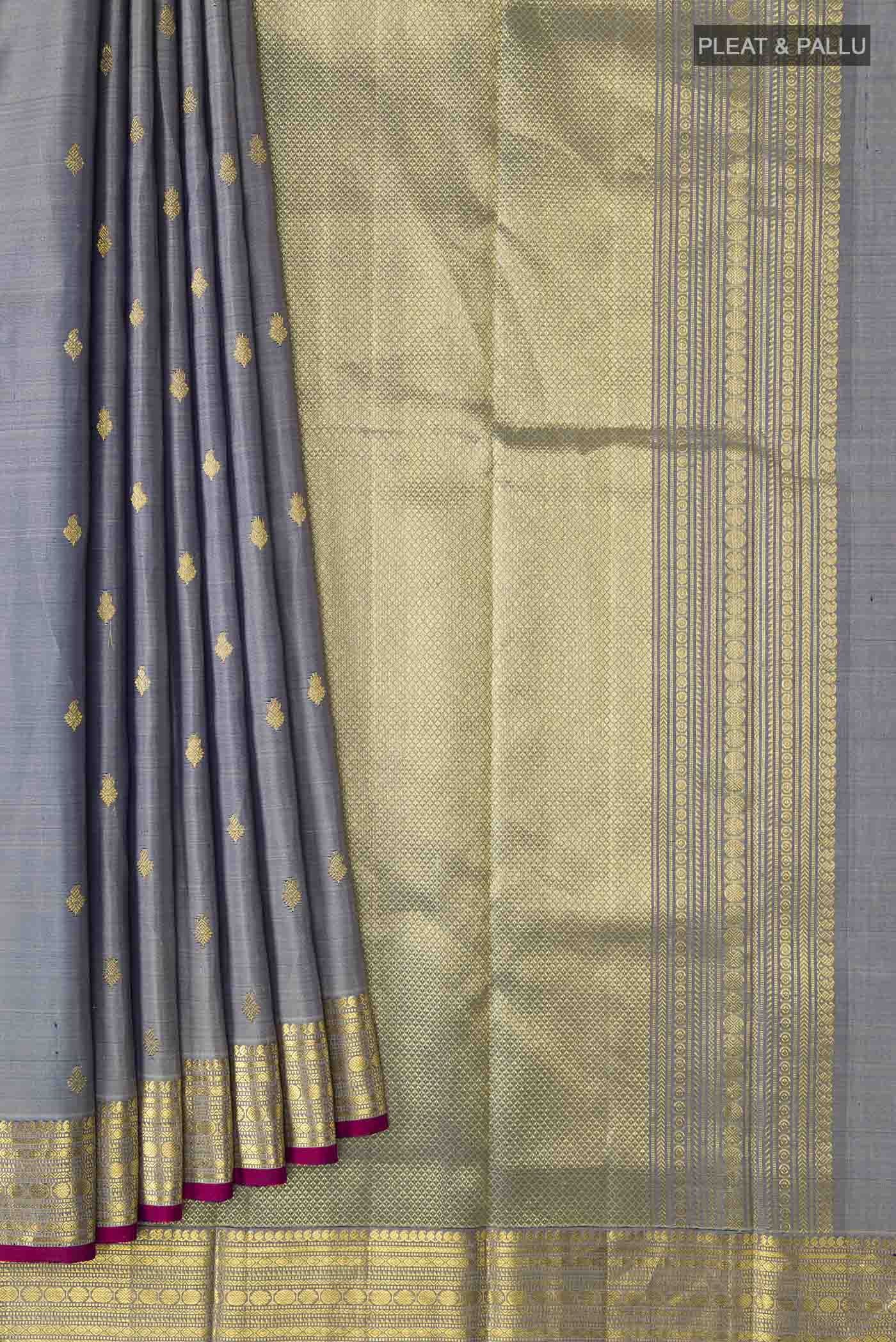 Blue Grey Kanchipuram Silk Saree - Image 4