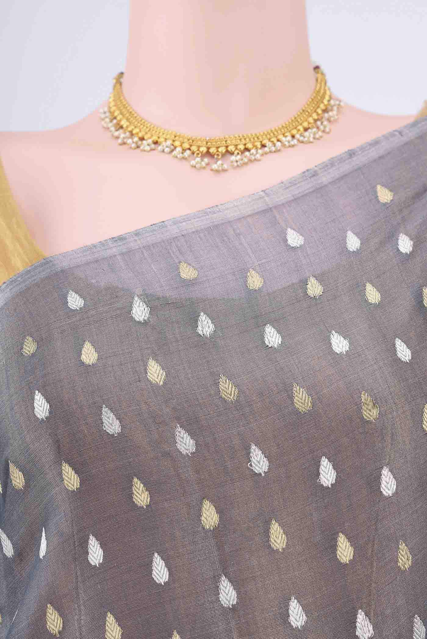 Blue Grey MP Tussar Saree - Image 2