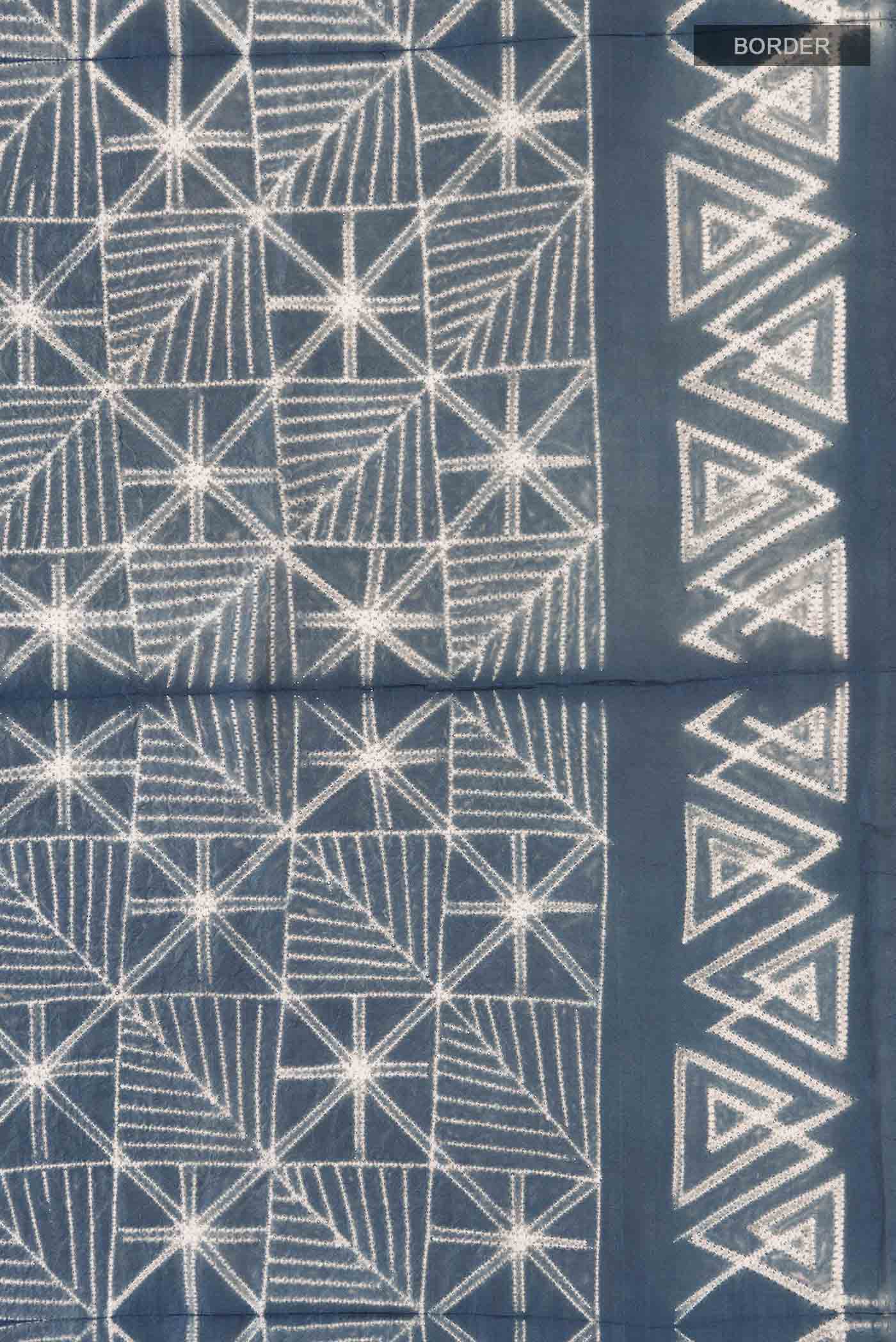 Blue Grey Printed Silk Saree - Image 3