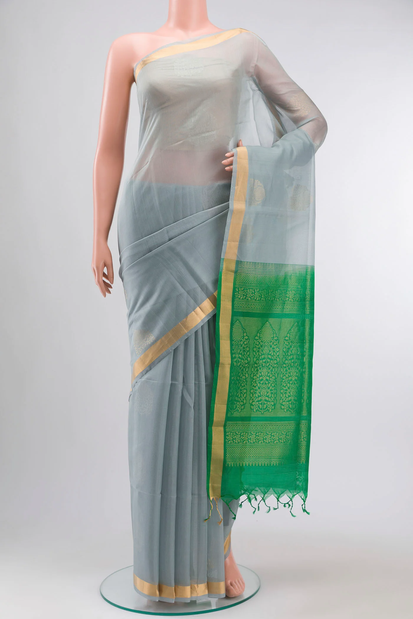 Blue Grey Silk Cotton Saree
