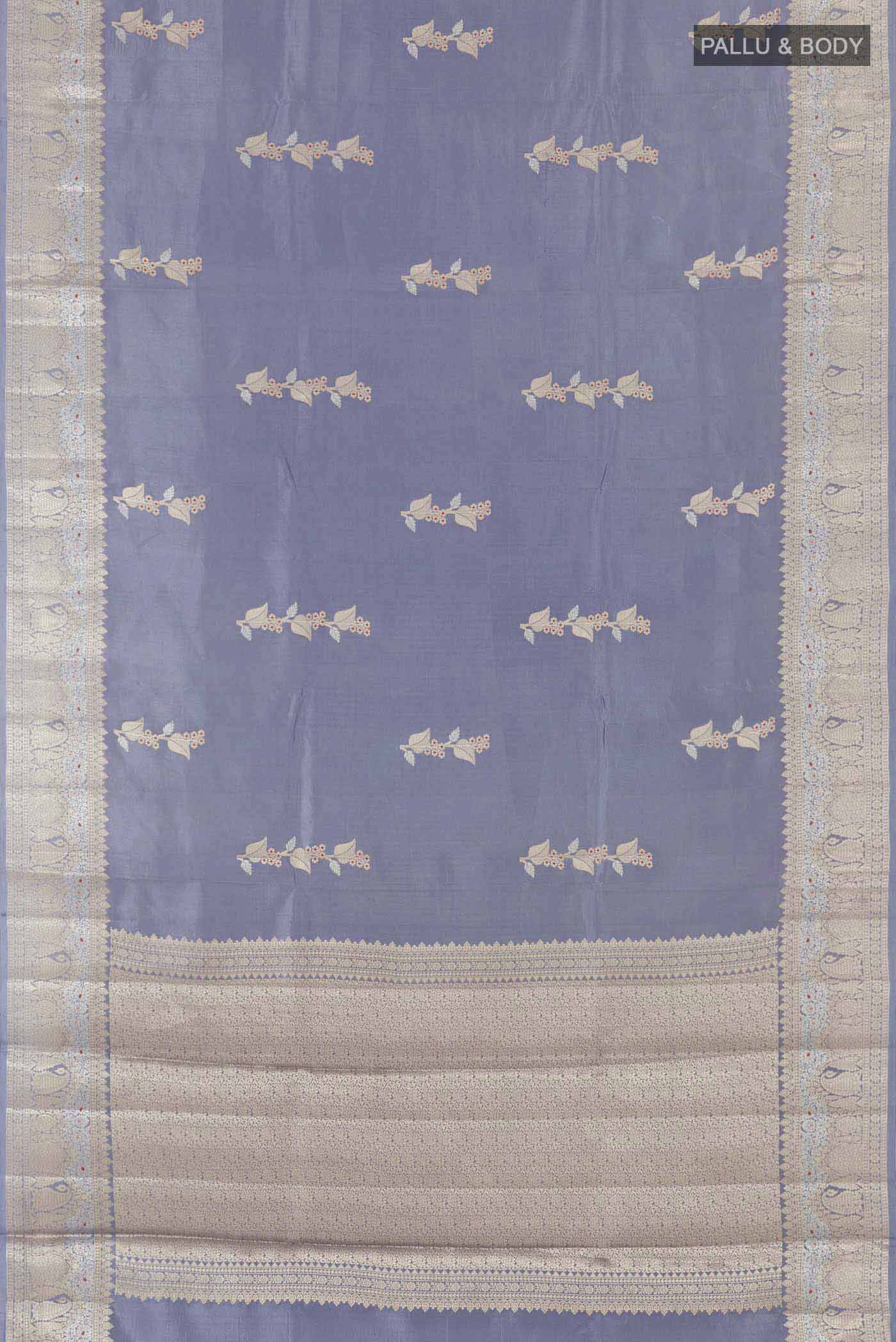 Blue Grey Banarasi Raw Silk Saree - Image 5