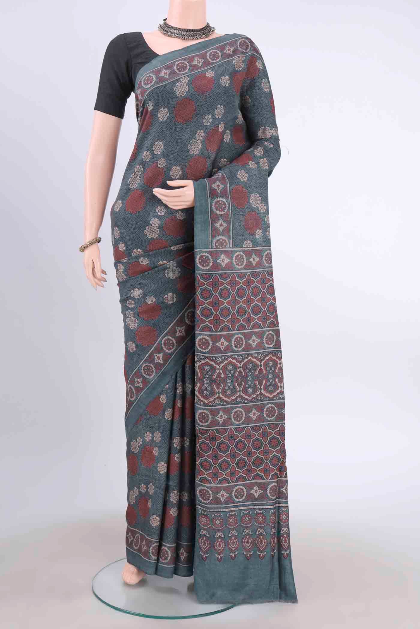 Blue Grey Tussar Silk Saree