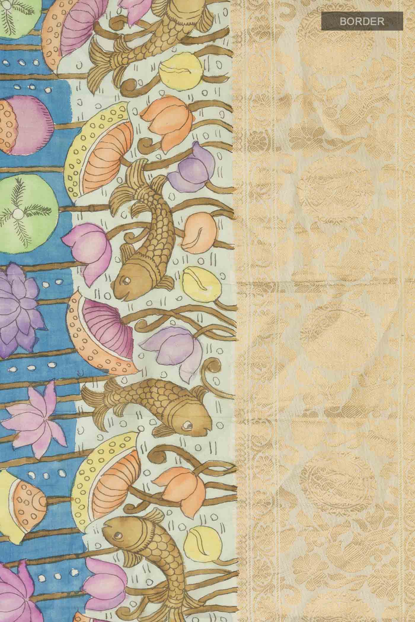 Blue Kalamkari Cotton Saree - Image 3