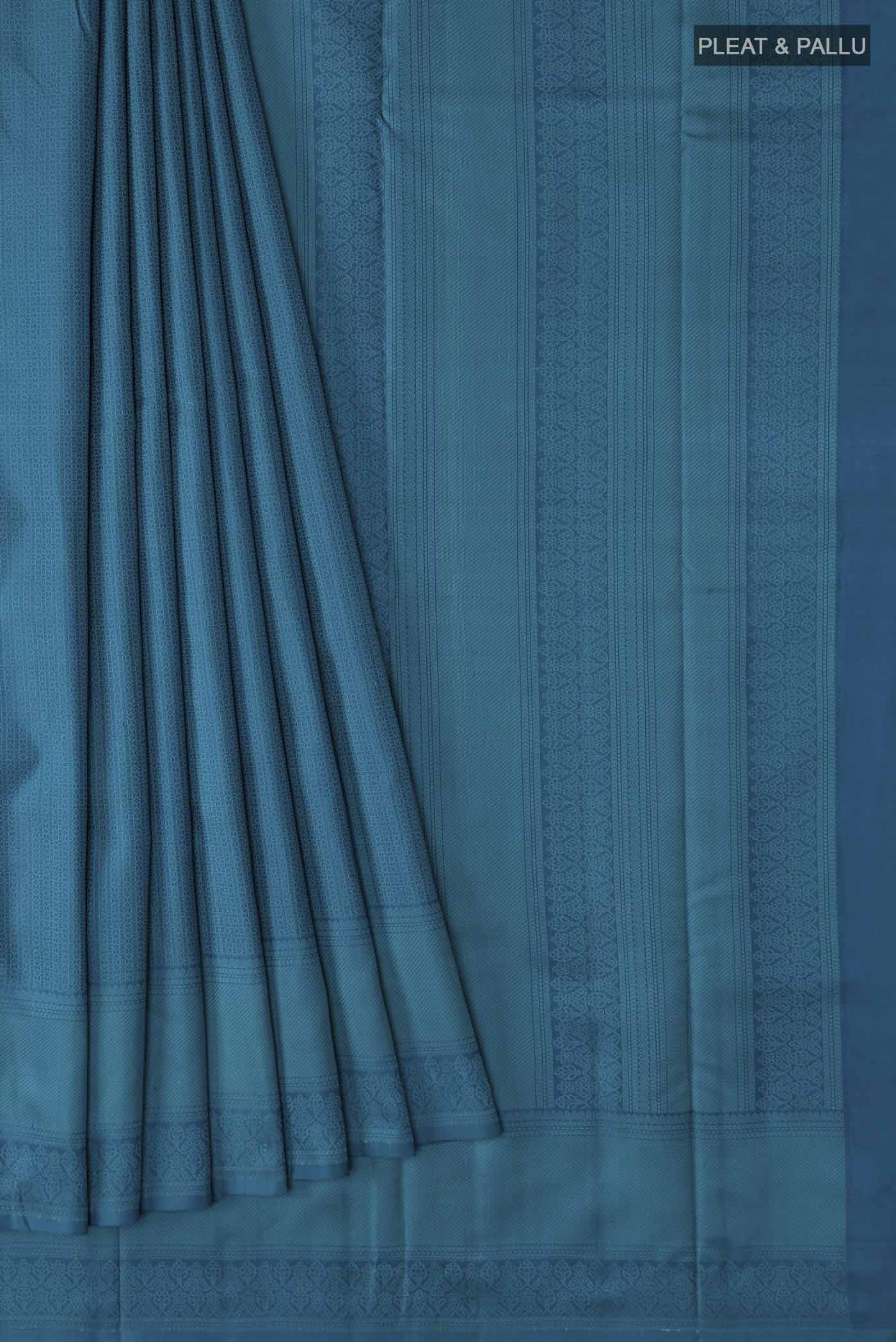 Blue Kanchipuram Silk Saree - Image 4