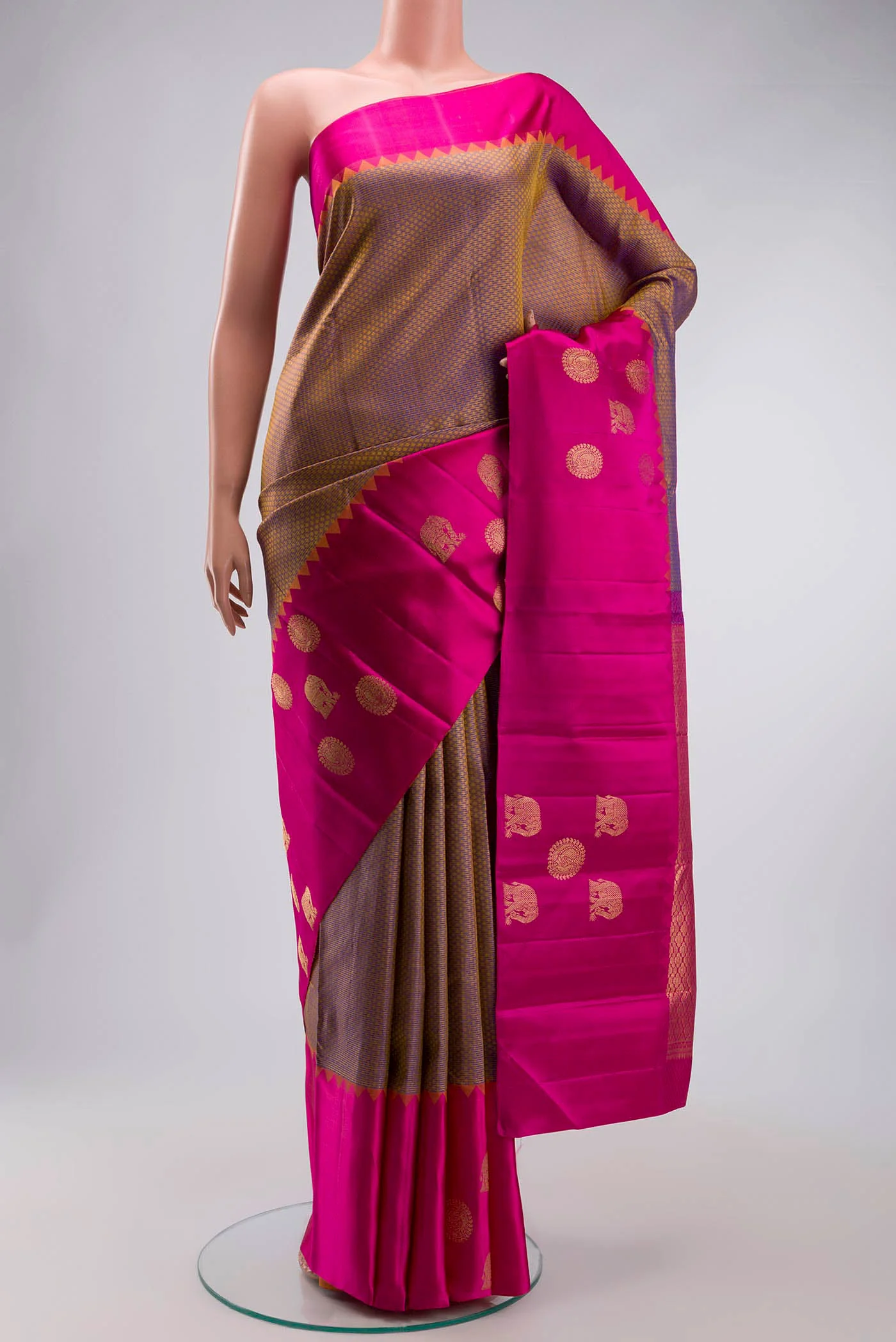 Violet with Yellow Color Kanjivaram Silk Saree