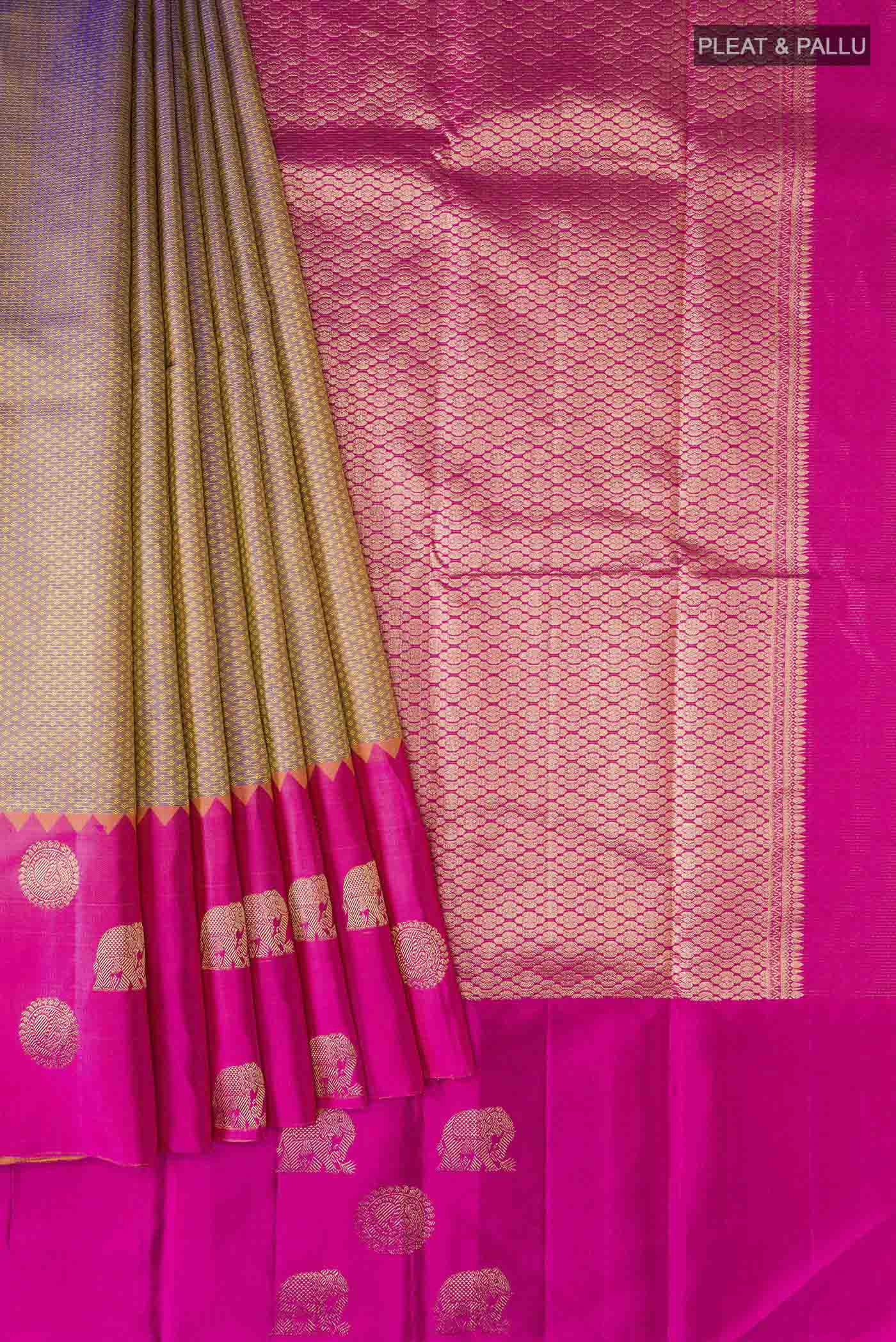 Violet with Yellow Color Kanjivaram Silk Saree - Image 4