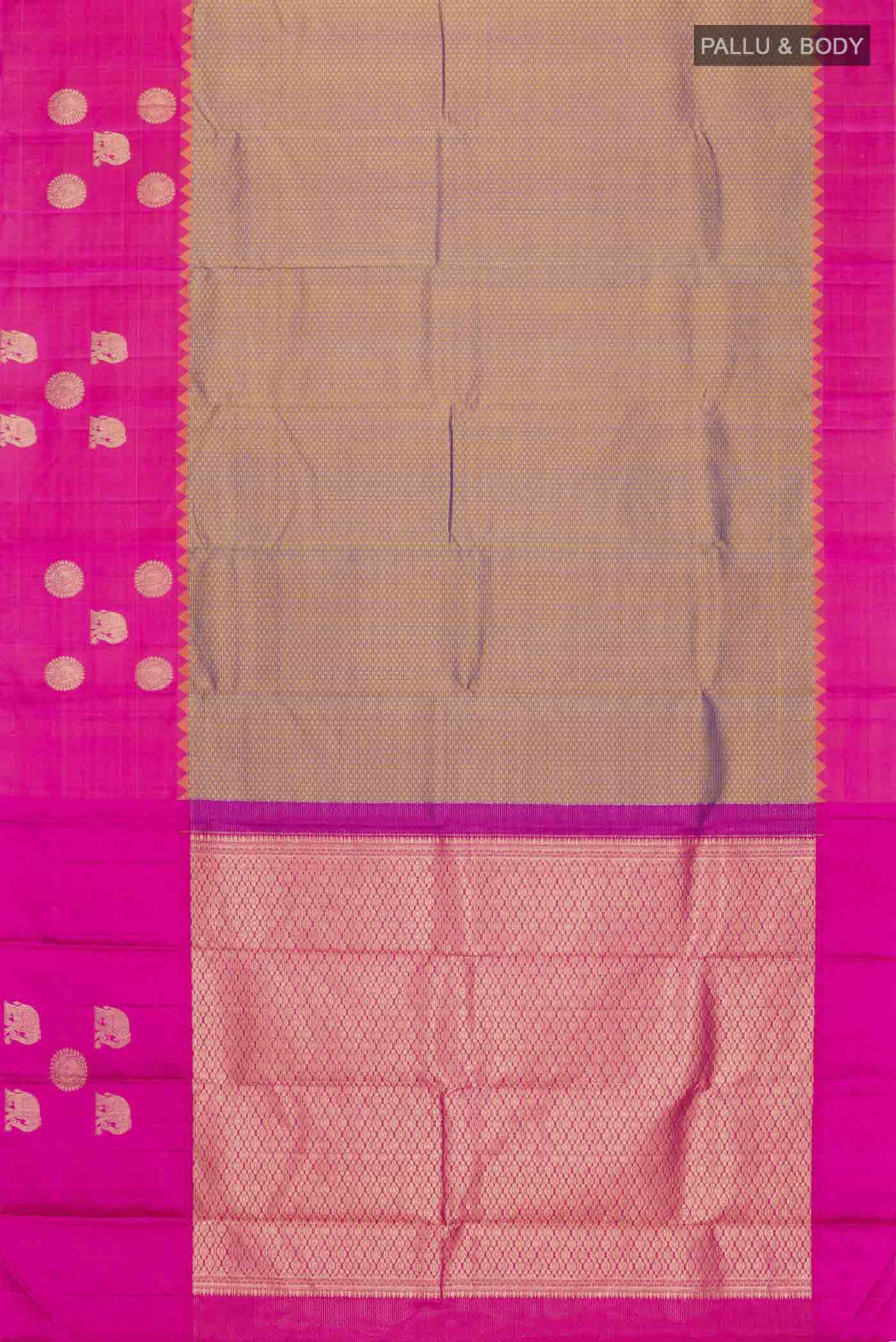 Violet with Yellow Color Kanjivaram Silk Saree - Image 6