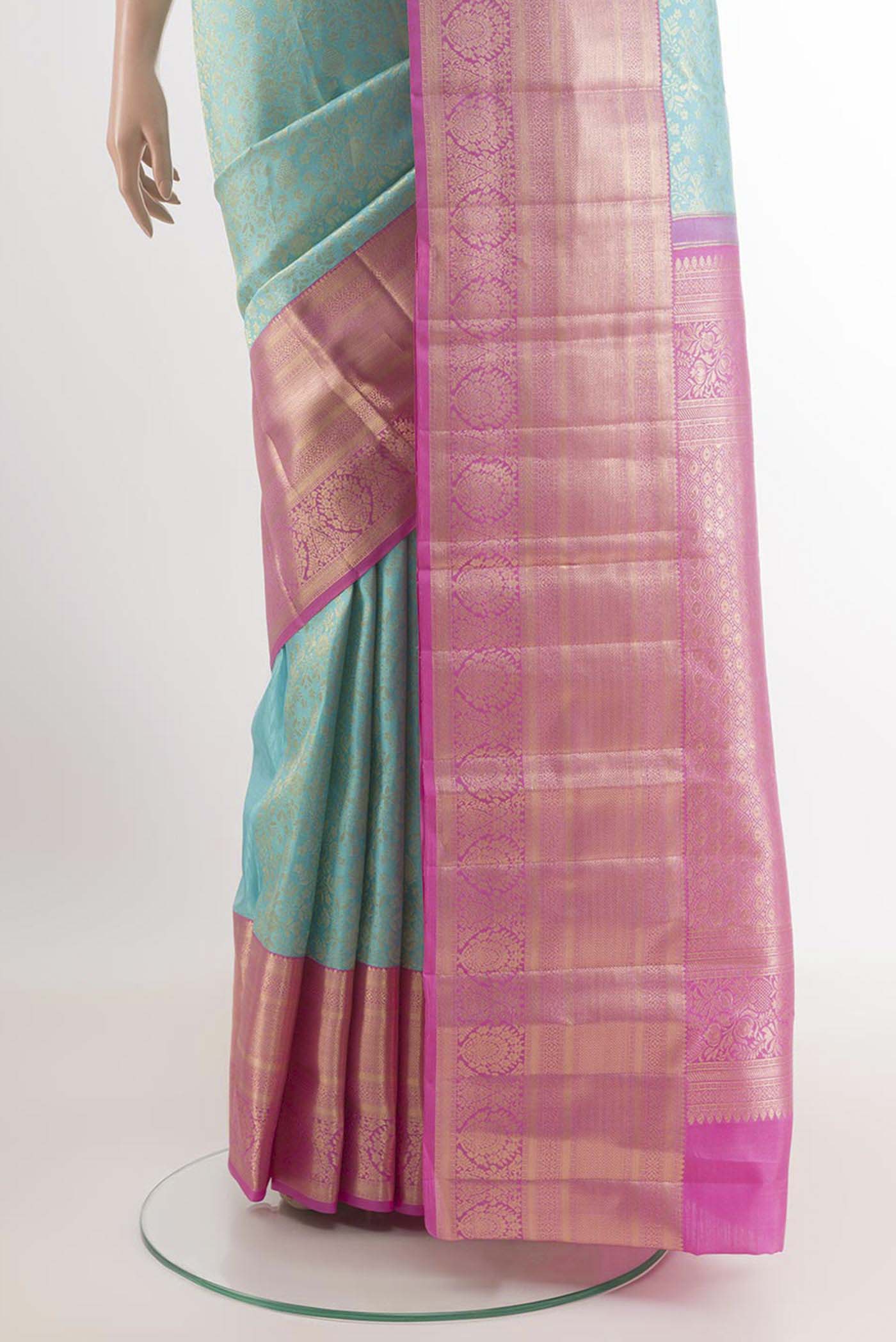 Light Blue Kanchipuram Silk Saree - Image 3