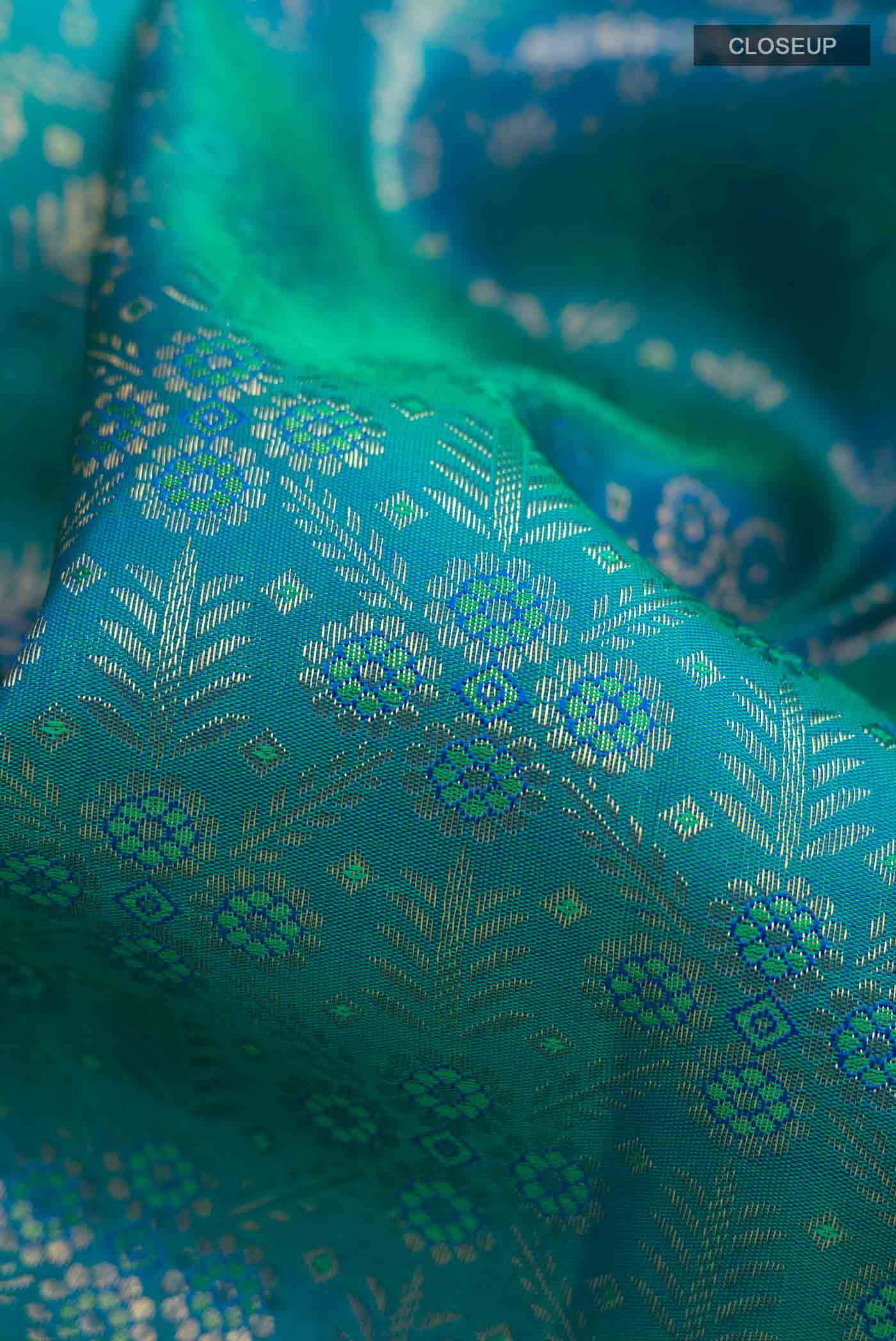 Pure Silk Pure Zari Blue Kanjivaram Saree - Image 3