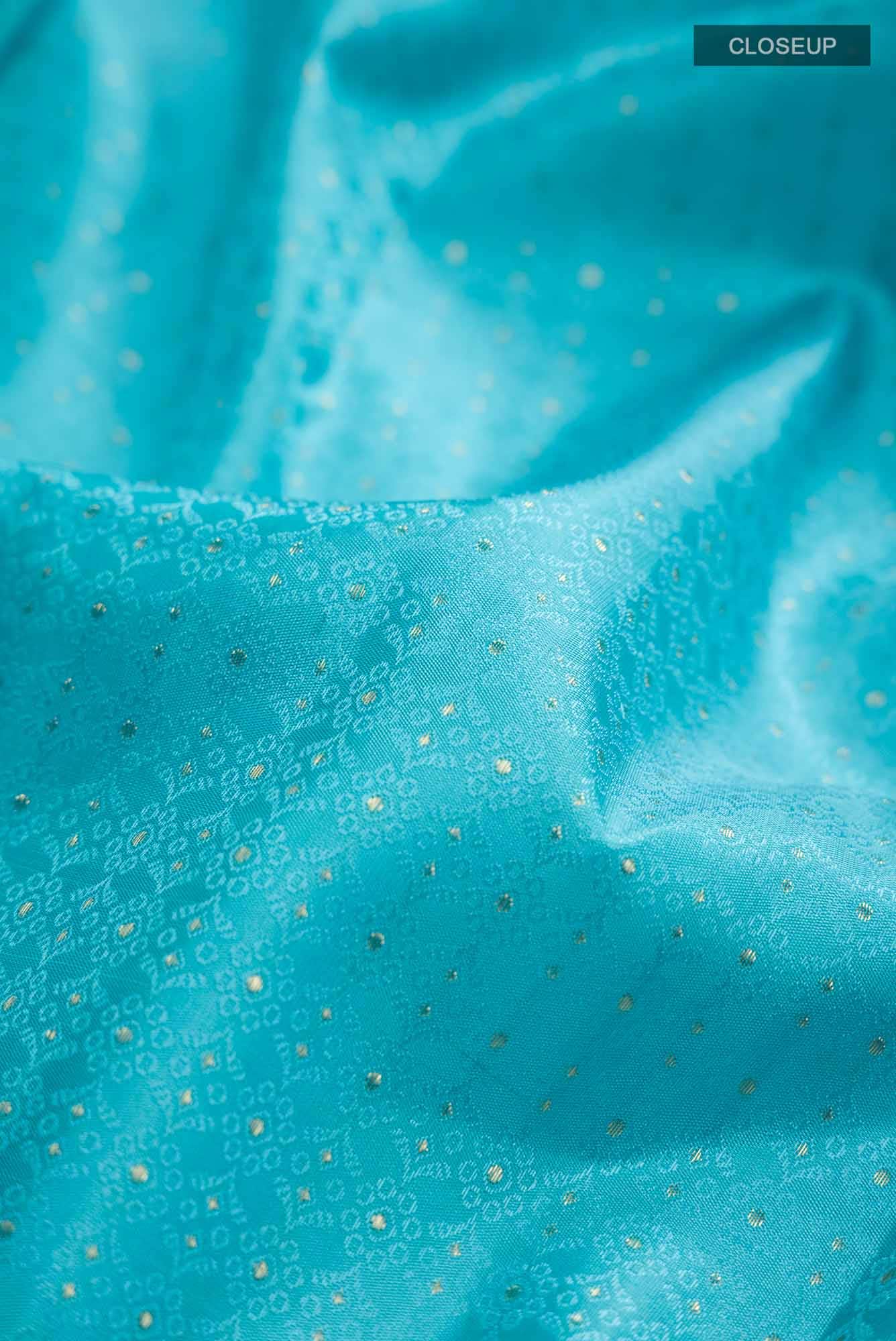 Pure Silk Pure Zari Blue Kanchipuram Saree - Image 3