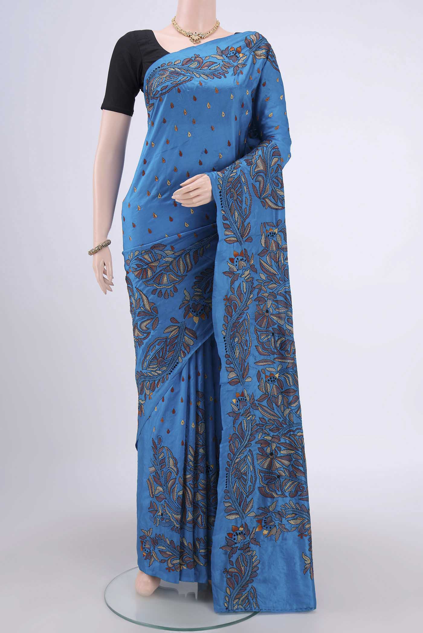 Blue Kantha Silk Saree