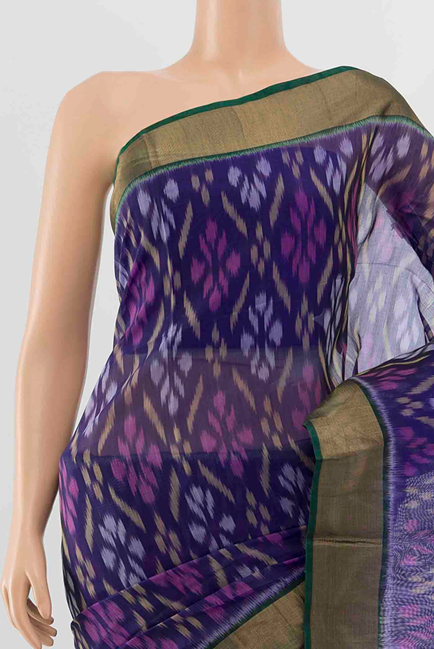 Blue Kora Cotton Saree - Image 2