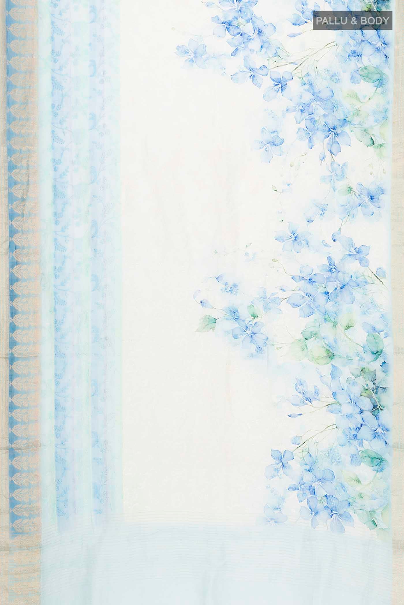 Blue Linen Cotton Saree - Image 5