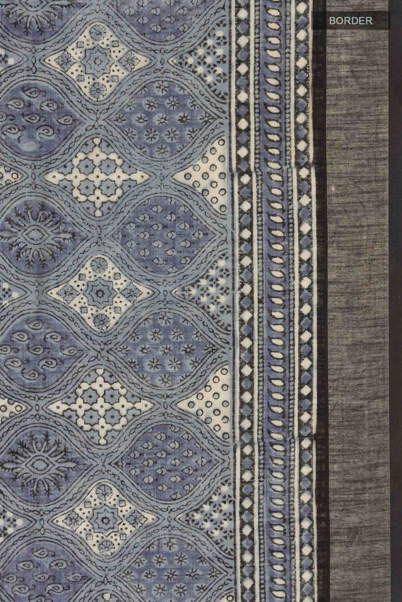Blue Linen Cotton Saree - Image 3