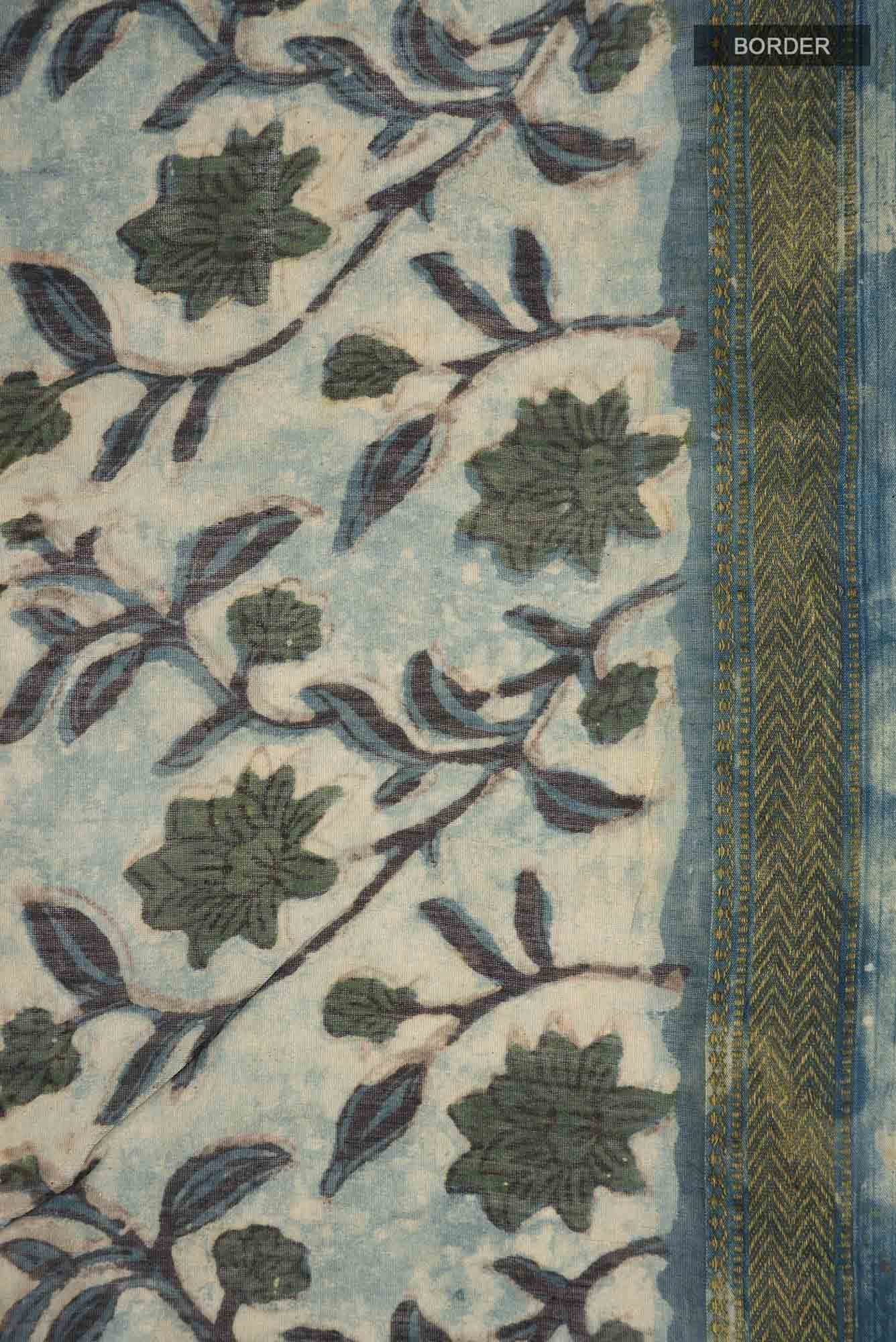 Blue Linen Cotton Saree - Image 4