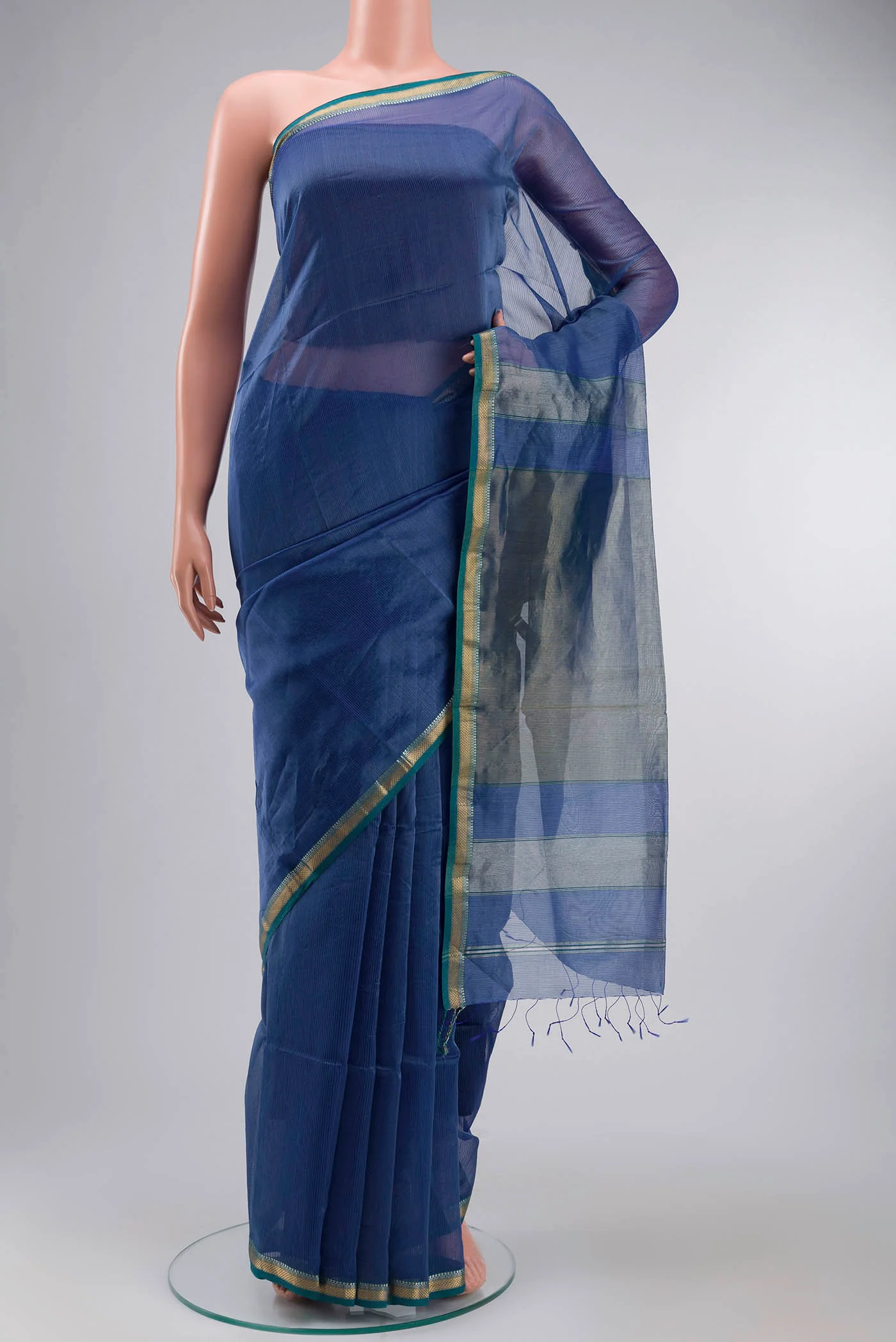 Blue Maheshwari Silk Cotton Saree