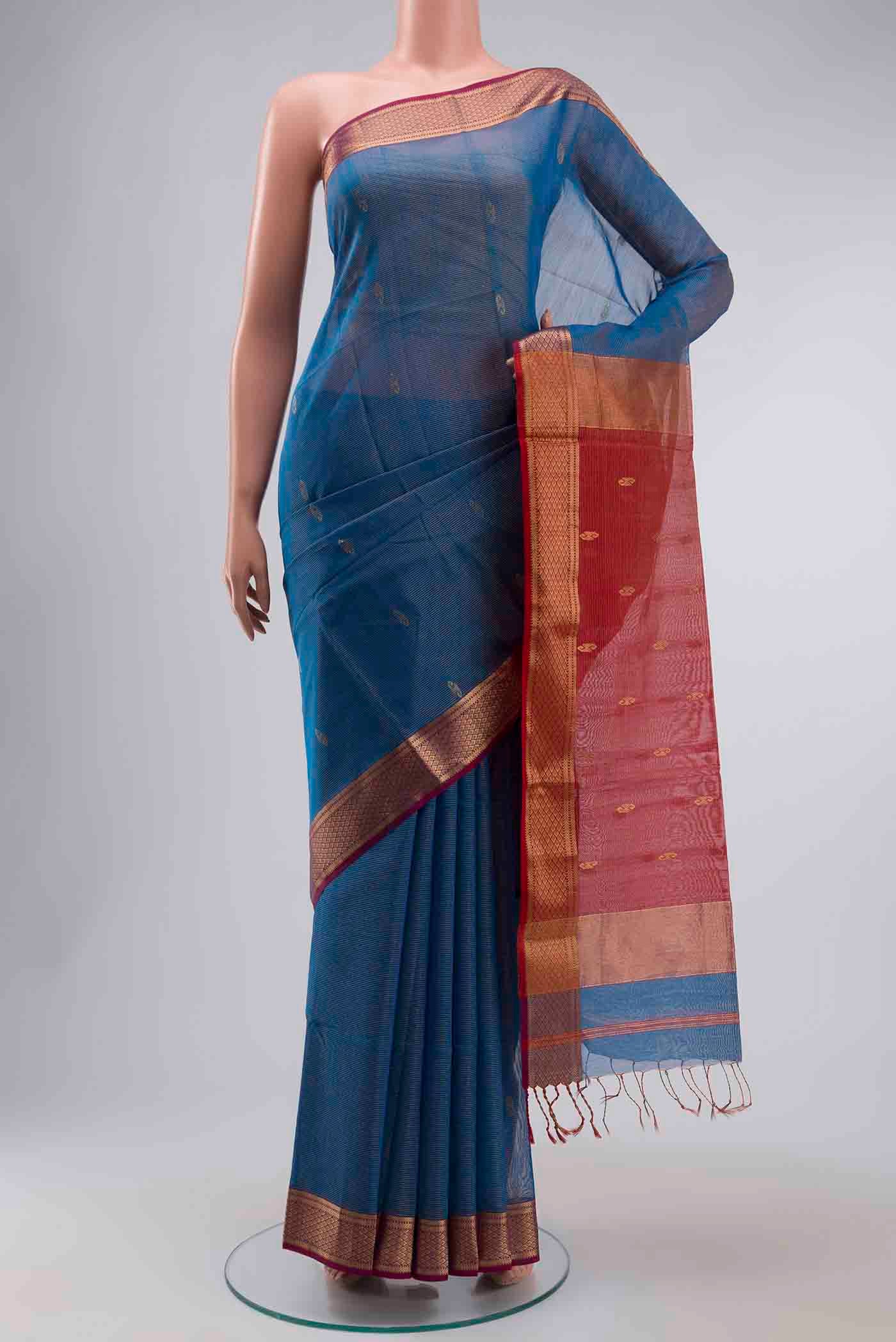 Blue Maheshwari Silk Saree