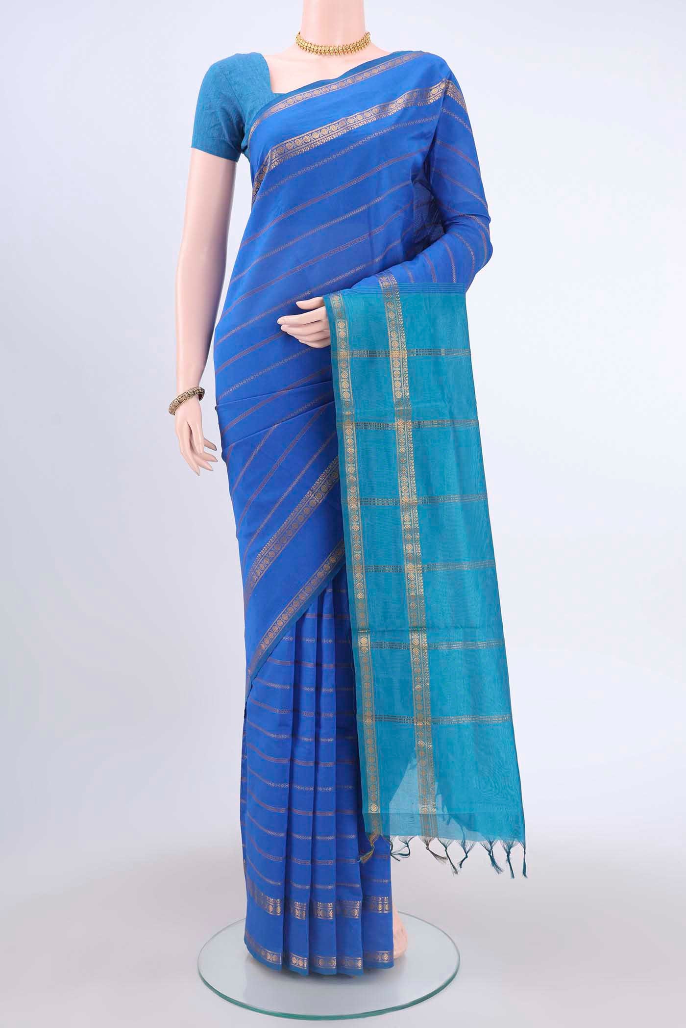Royal Blue Blended Poly Cotton Saree