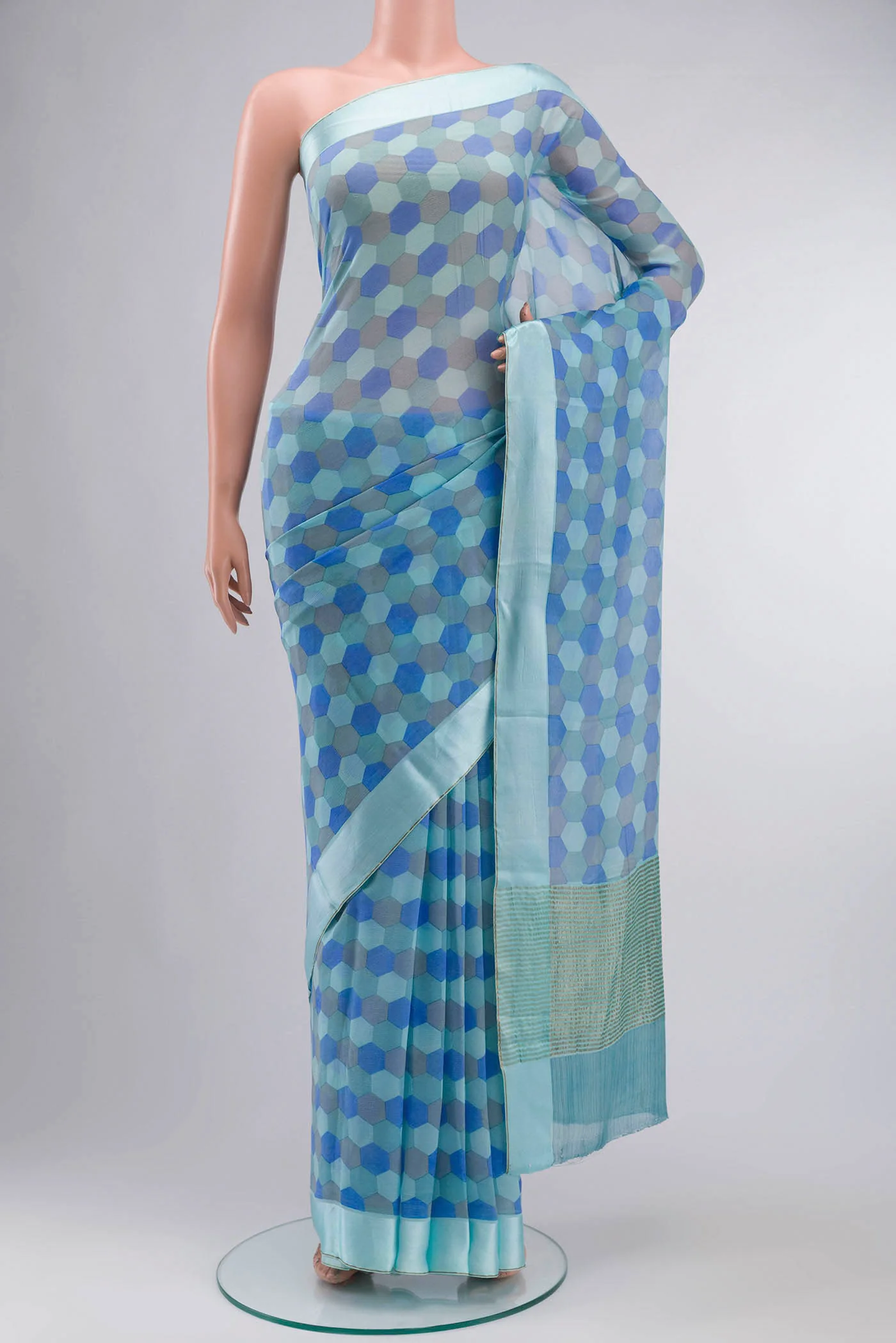 Blue Mysore Chiffon Saree