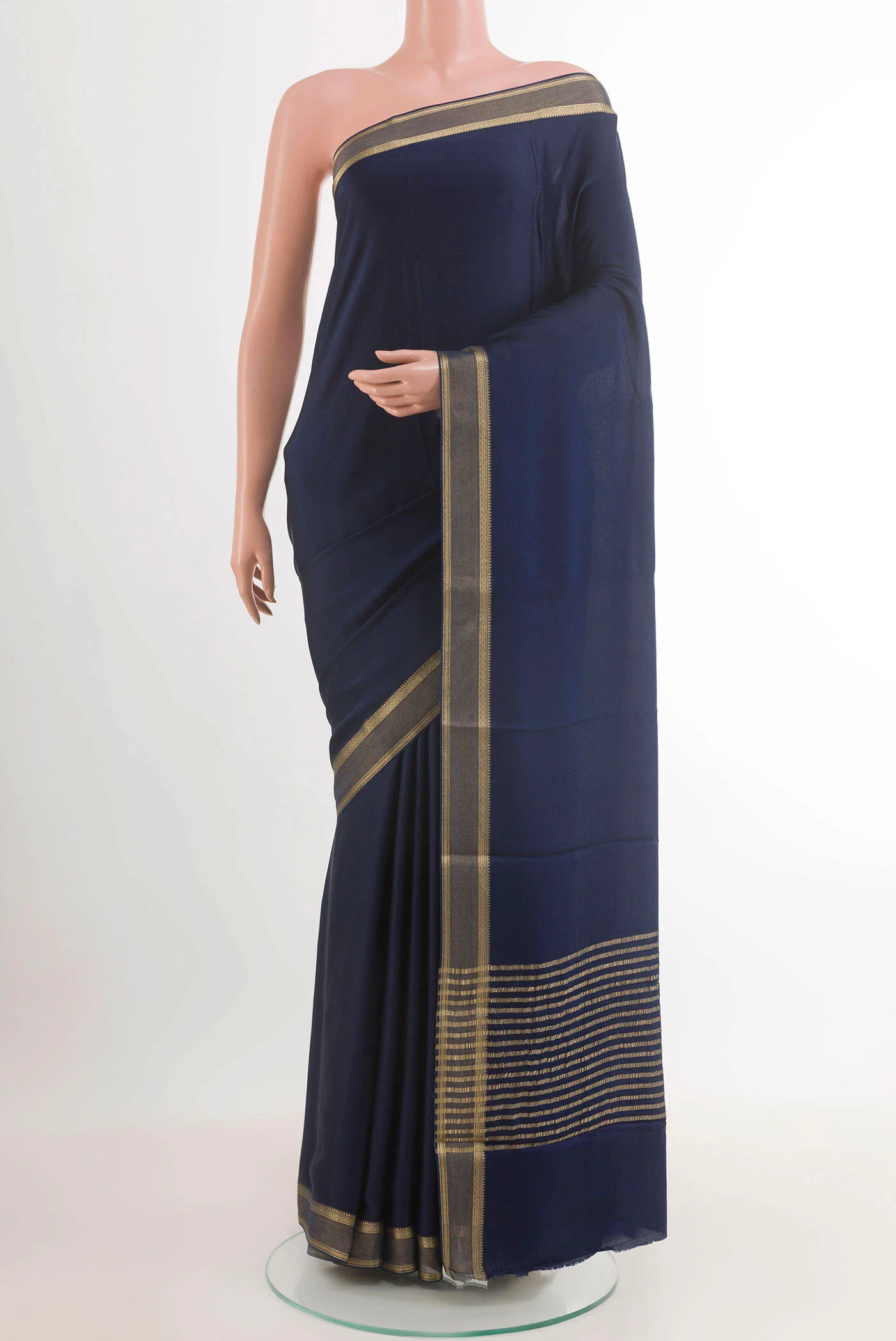 Navy Blue Mysore Crepe Saree