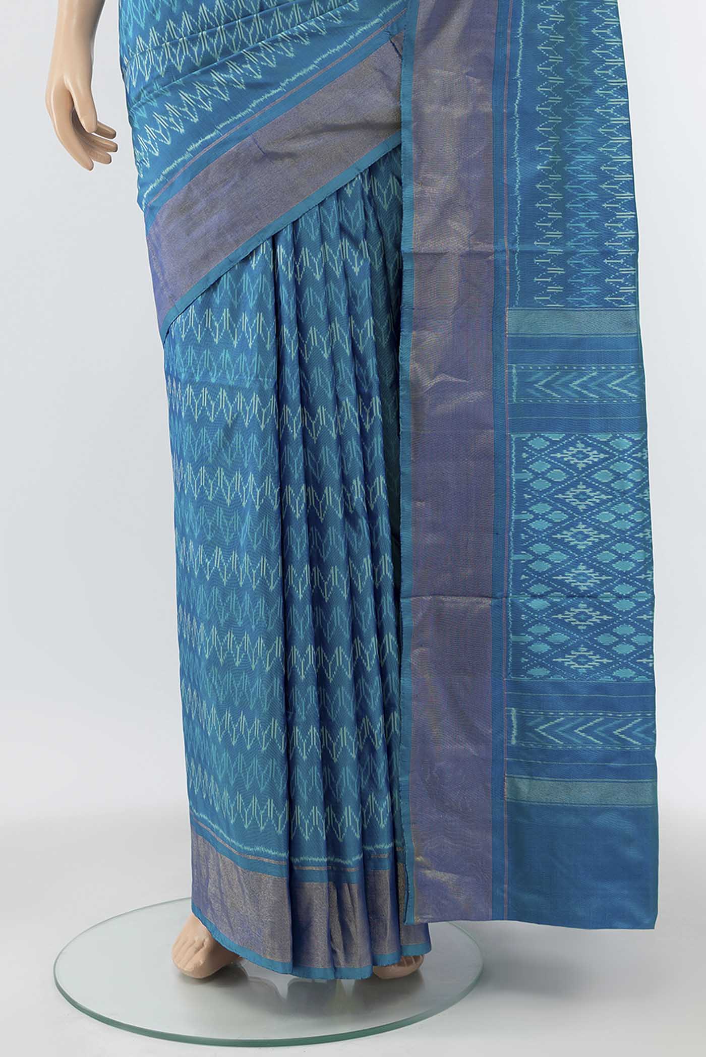 Blue Pochampally Silk Saree - Image 3