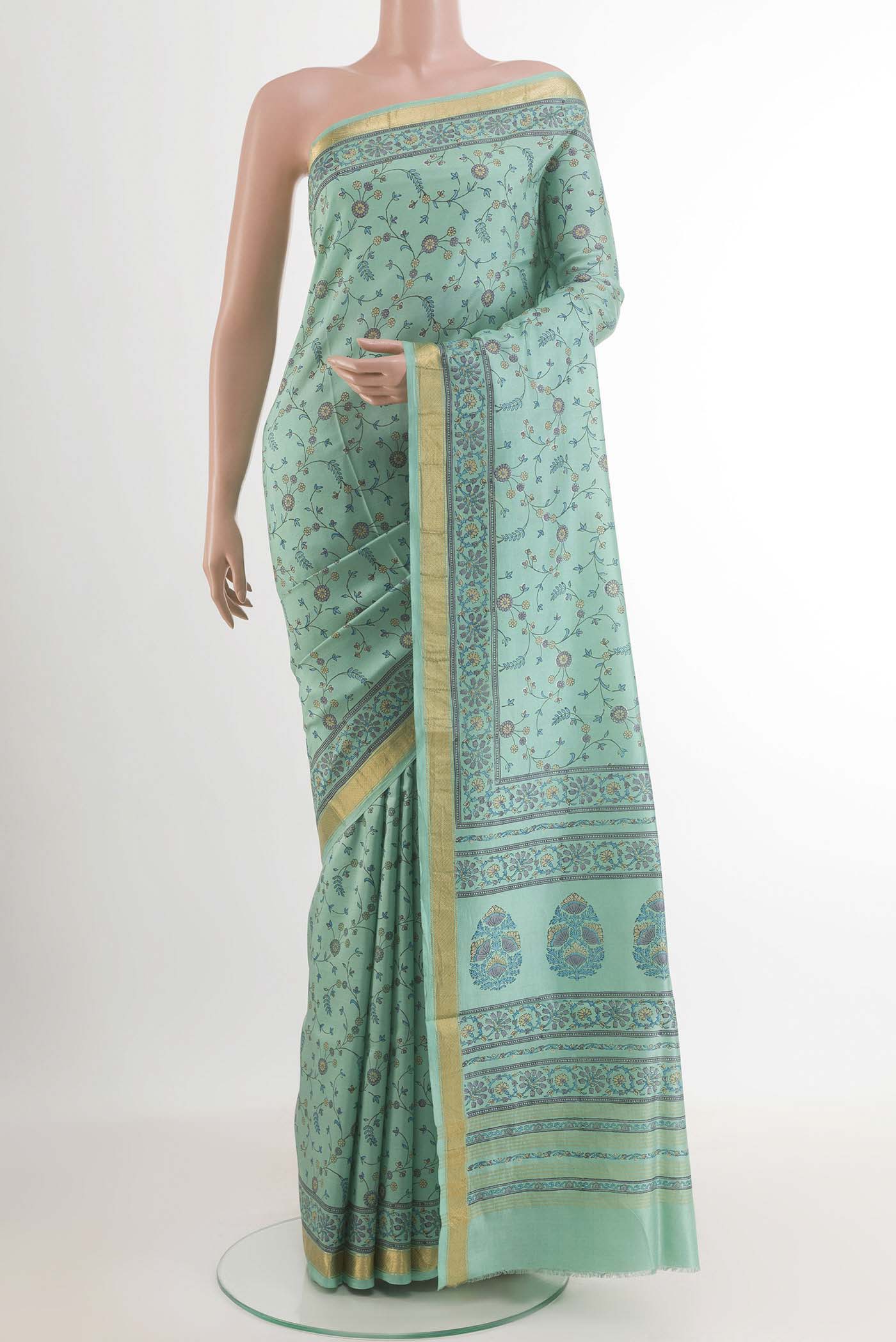 Blue Printed Silk Saree
