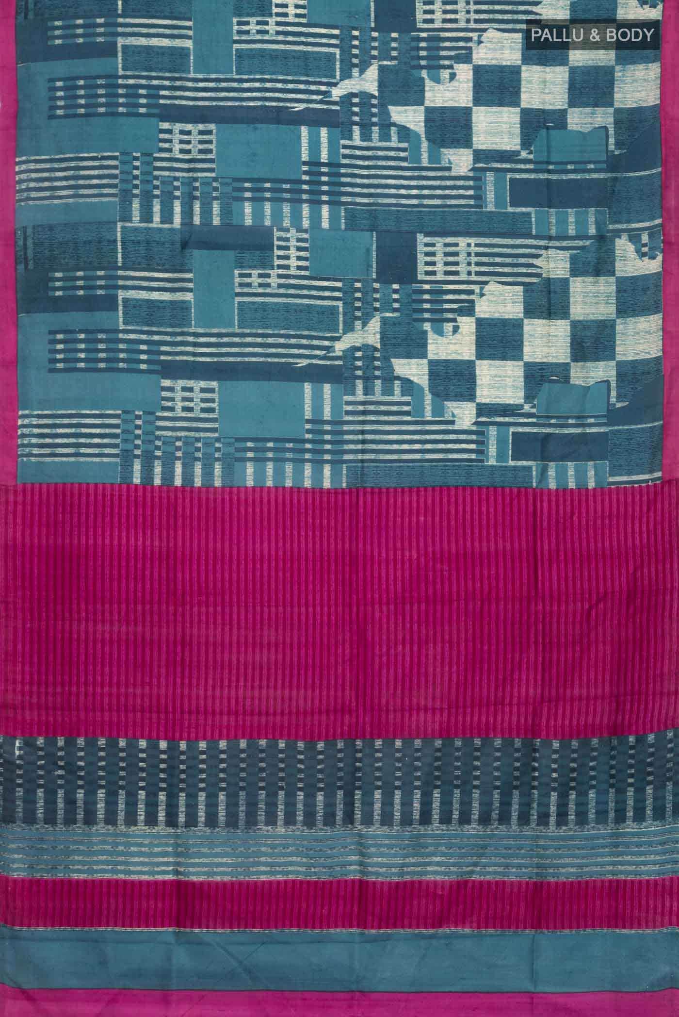 Blue Printed Silk Saree - Image 2