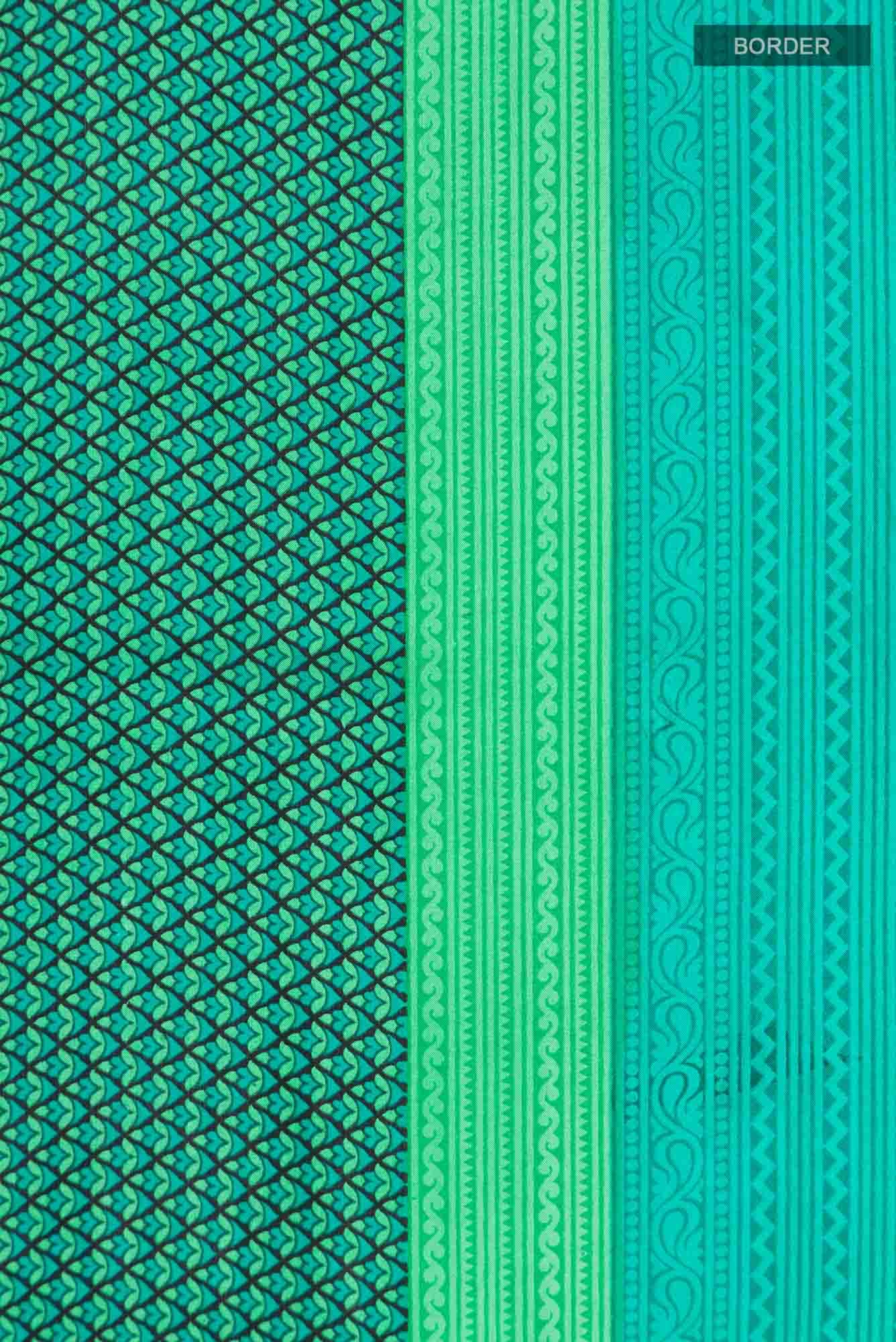 Blue Printed Silk Saree - Image 4
